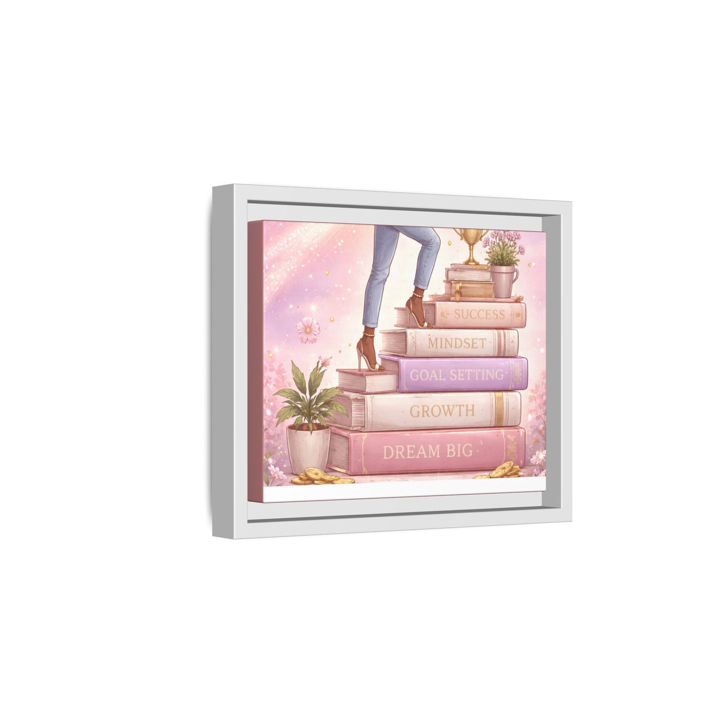 Dream Big Wall Art — Motivational Stacked Books Framed Canvas