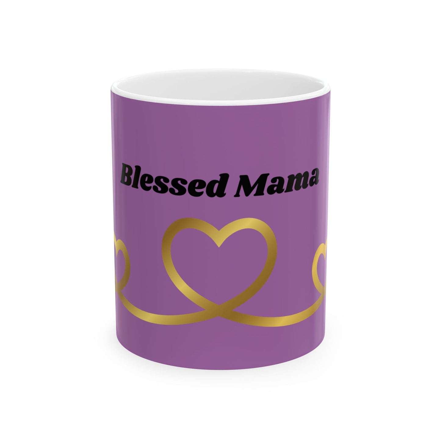Blessed Mama Ceramic Mug — Purple & Gold Heart Coffee Cup (11oz, 15oz)