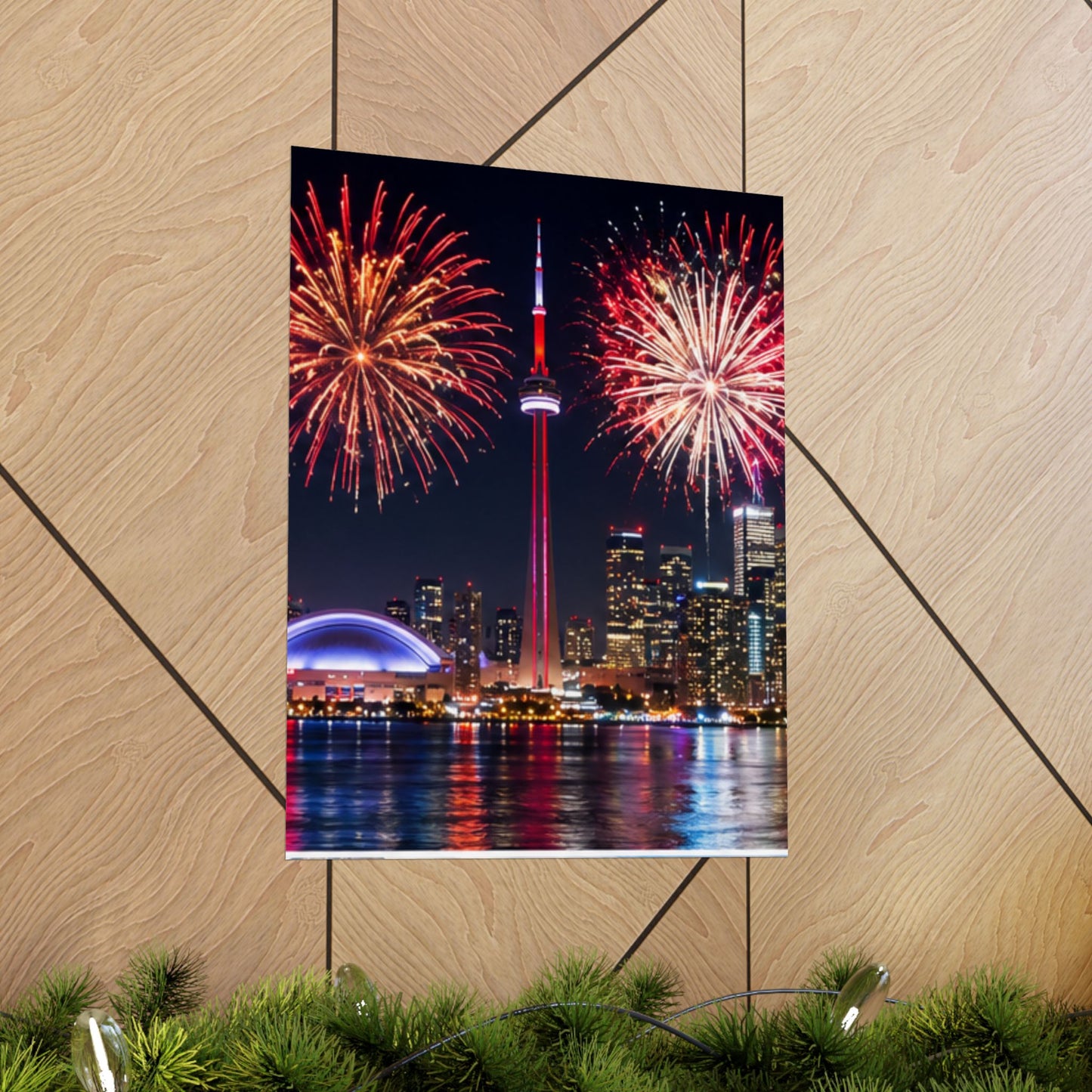 CN Tower Fireworks Matte Vertical Poster — Toronto Skyline Night Celebration Wall Art