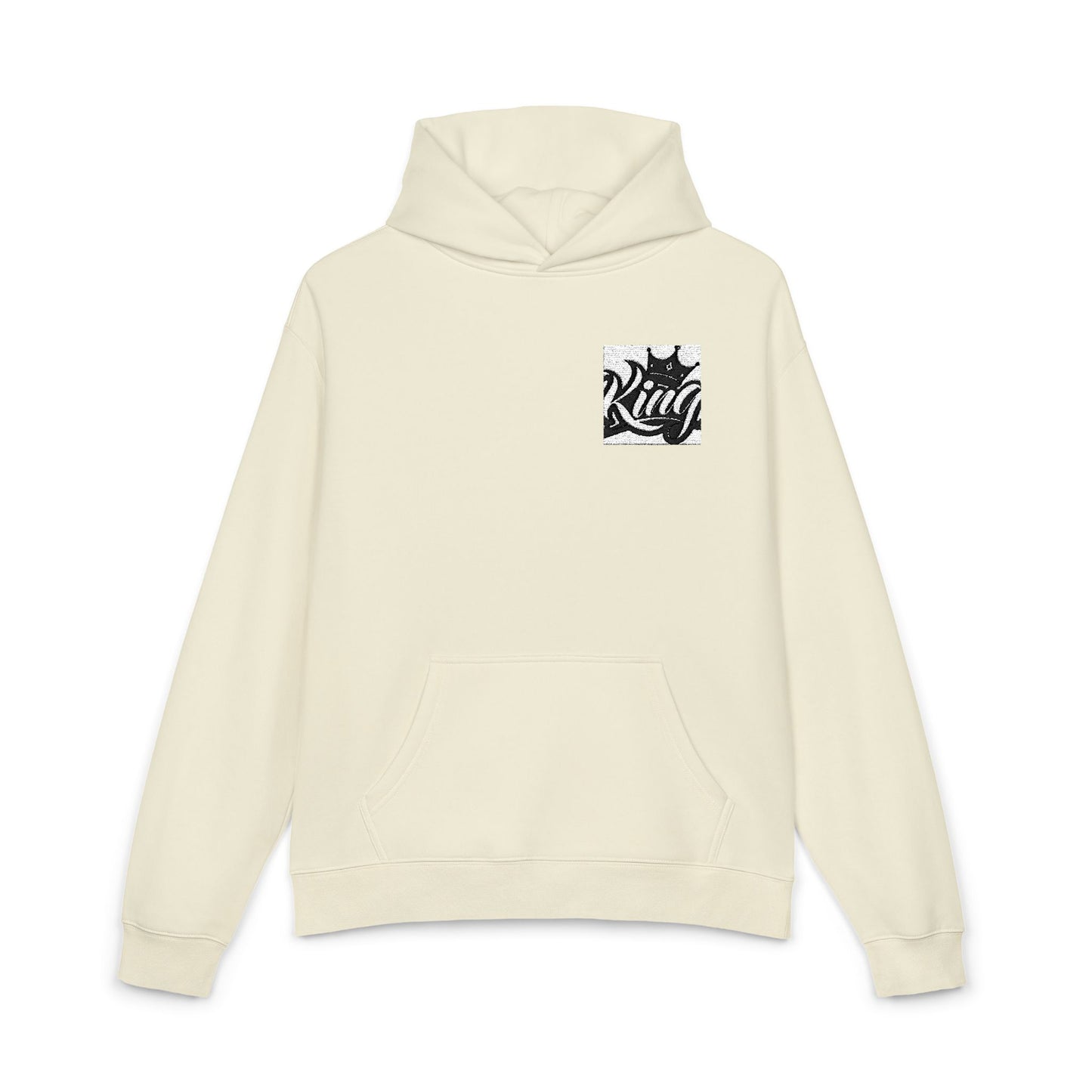 Relaxed Hoodie — Minimal Black Crown Chest Logo Hooded Sweatshirt