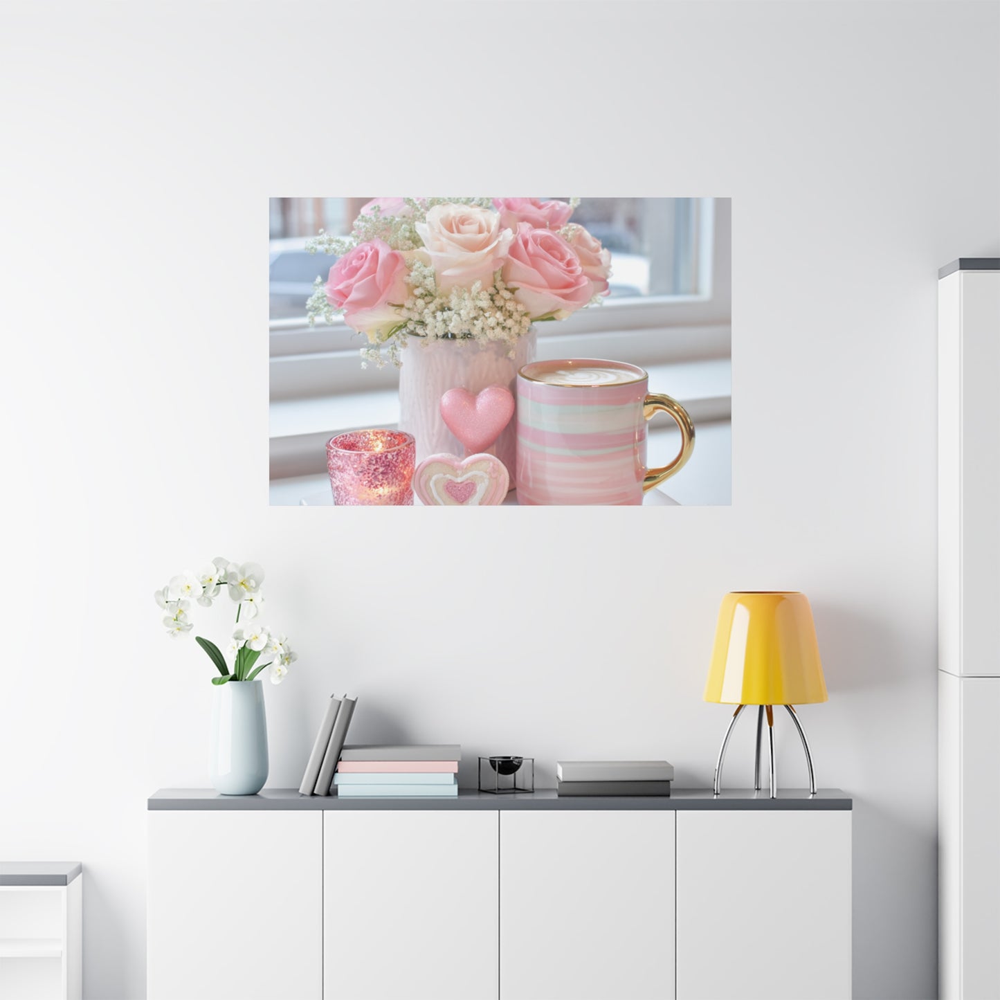 Pink Rose Bouquet with Mug Canvas