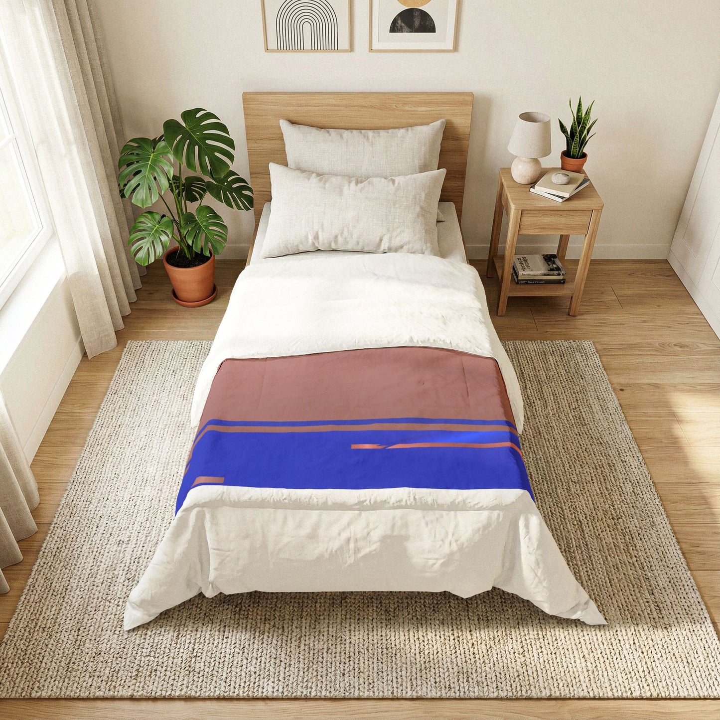Golden Ribbon Cotton Comforter – Modern Minimalist Bedspread with Blue & Red Accents