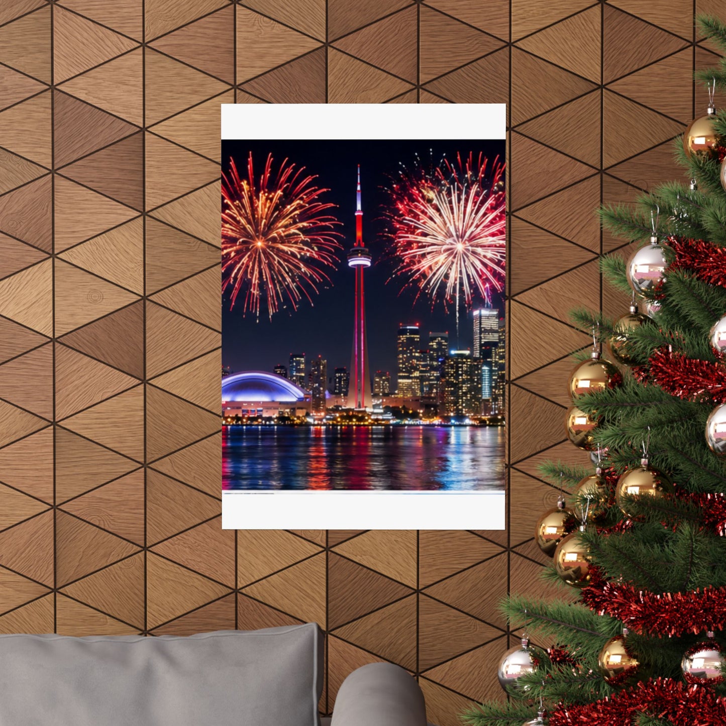 CN Tower Fireworks Matte Vertical Poster — Toronto Skyline Night Celebration Wall Art