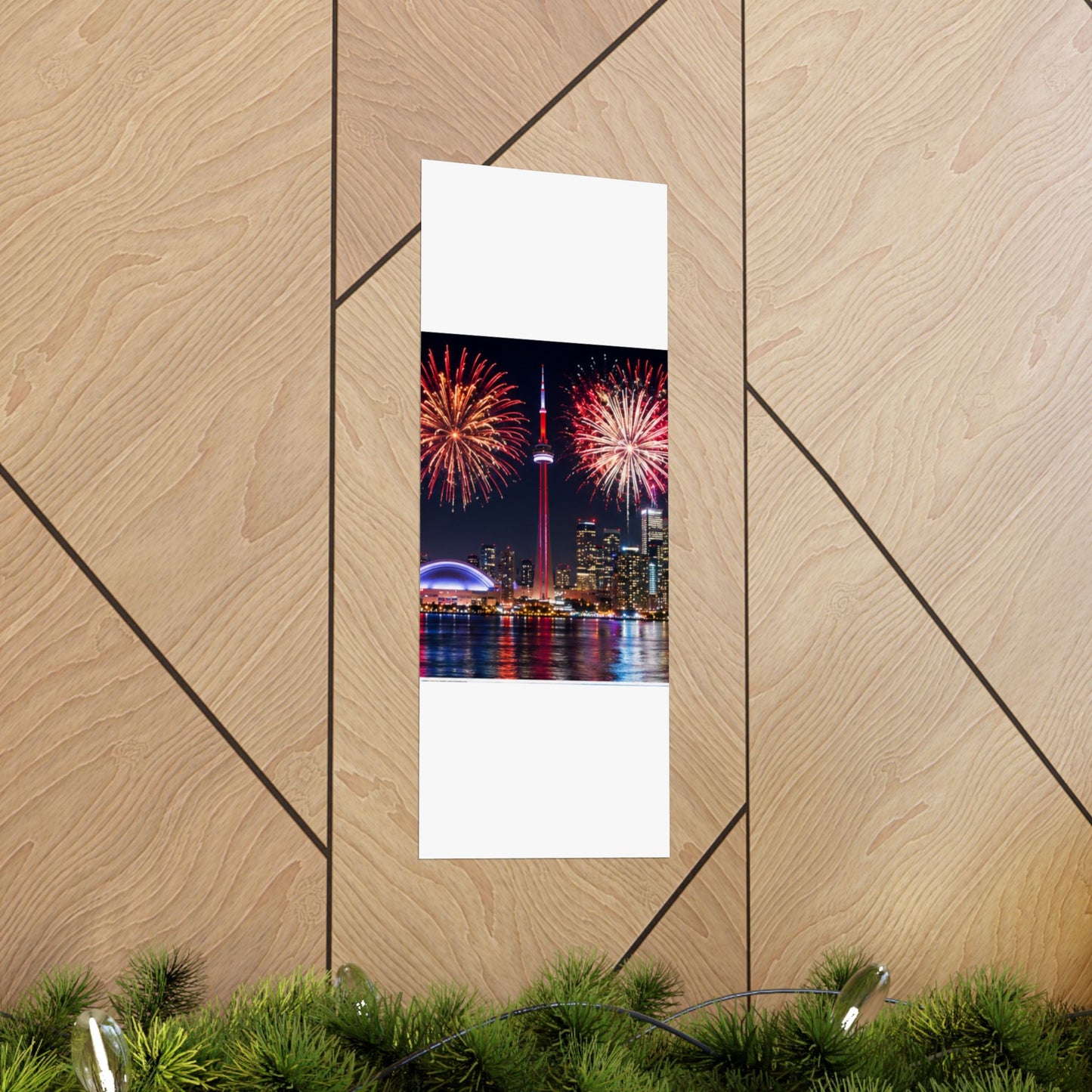 CN Tower Fireworks Matte Vertical Poster — Toronto Skyline Night Celebration Wall Art