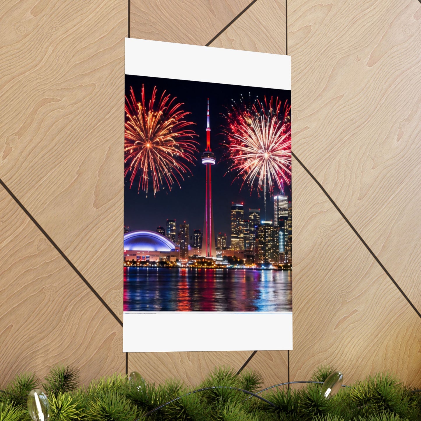CN Tower Fireworks Matte Vertical Poster — Toronto Skyline Night Celebration Wall Art