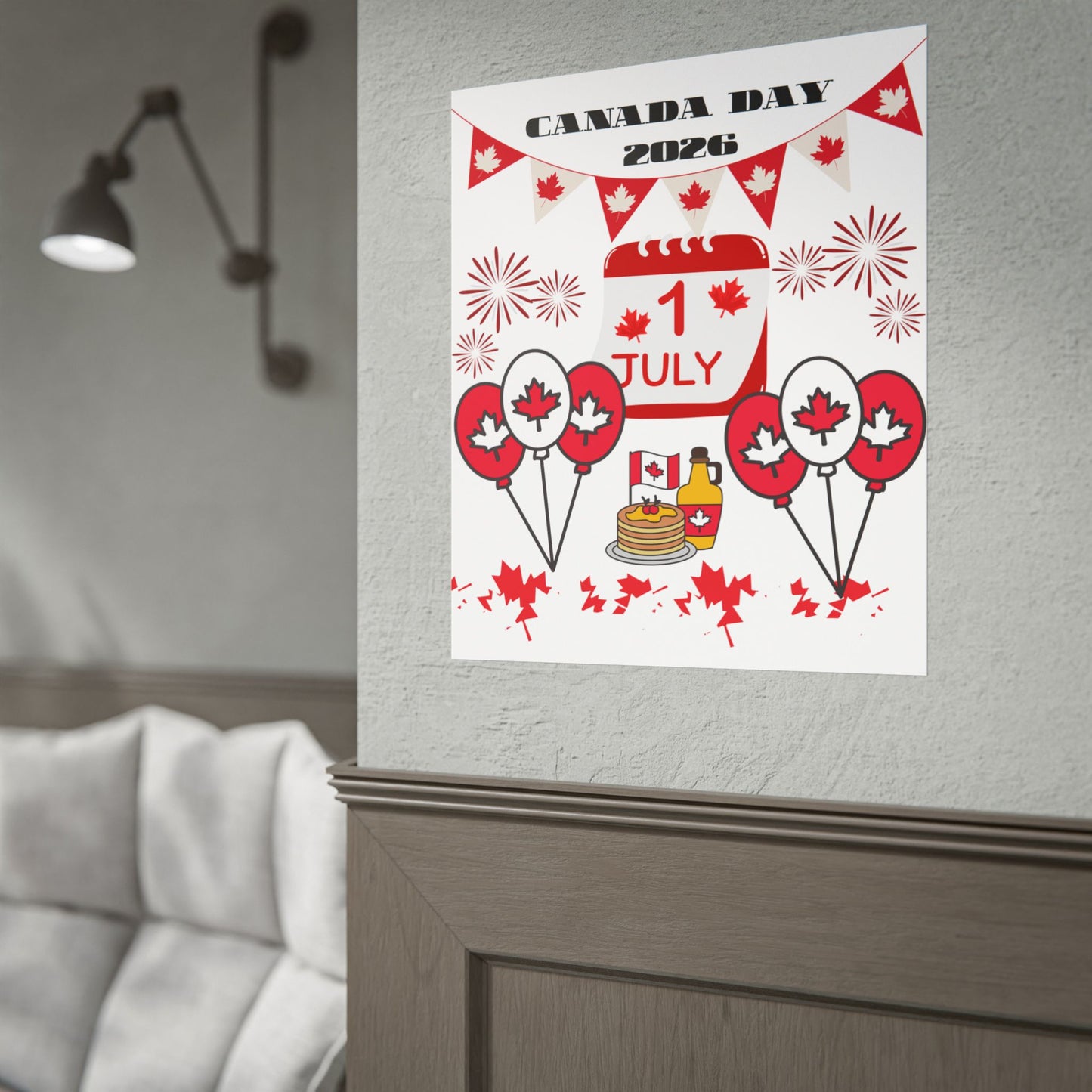 Canada Day 1 July Poster – Red Maple Leaf Celebration Print