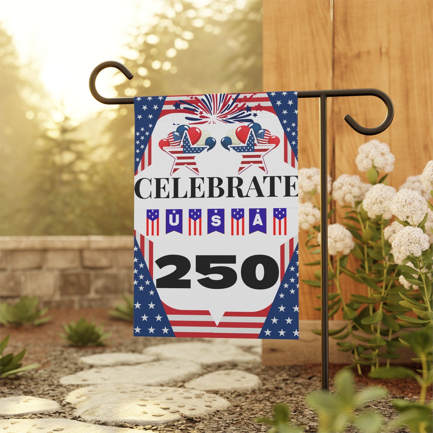 Celebrate USA 250 Garden Banner | Patriotic Flag Fireworks