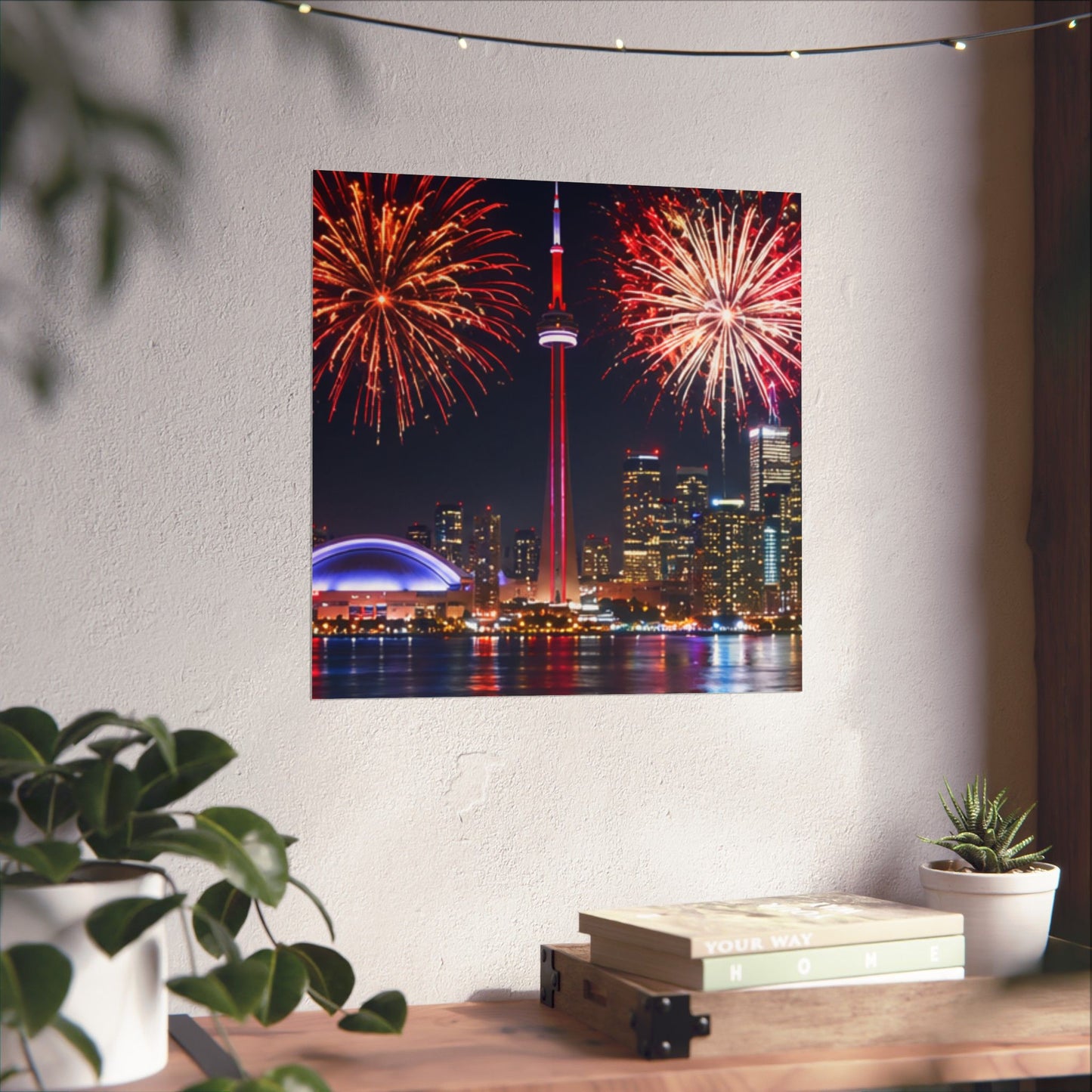 CN Tower Fireworks Matte Vertical Poster — Toronto Skyline Night Celebration Wall Art
