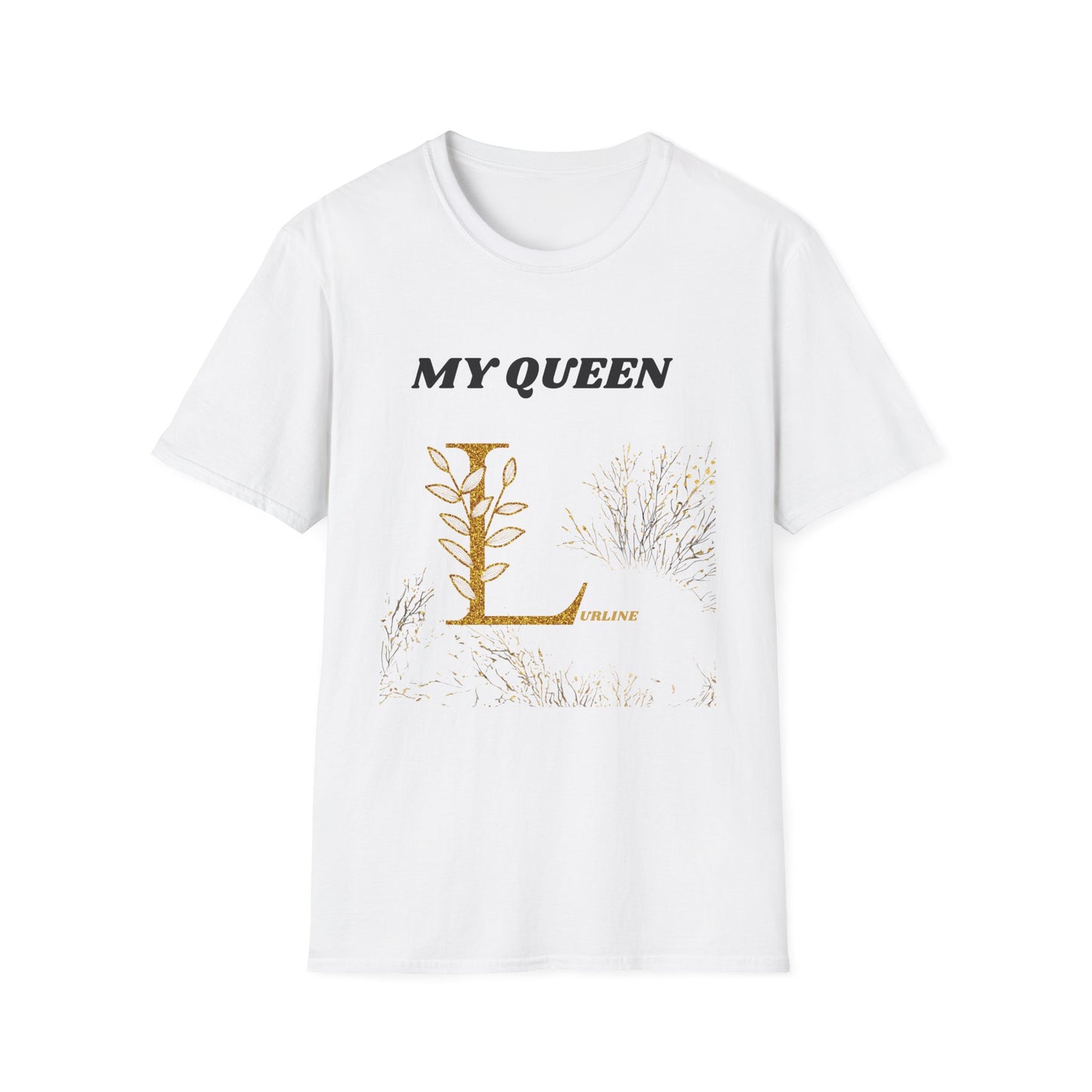 GOLD FLORAL Initial "My Queen" T-Shirt — Custom Large First Initial & Name