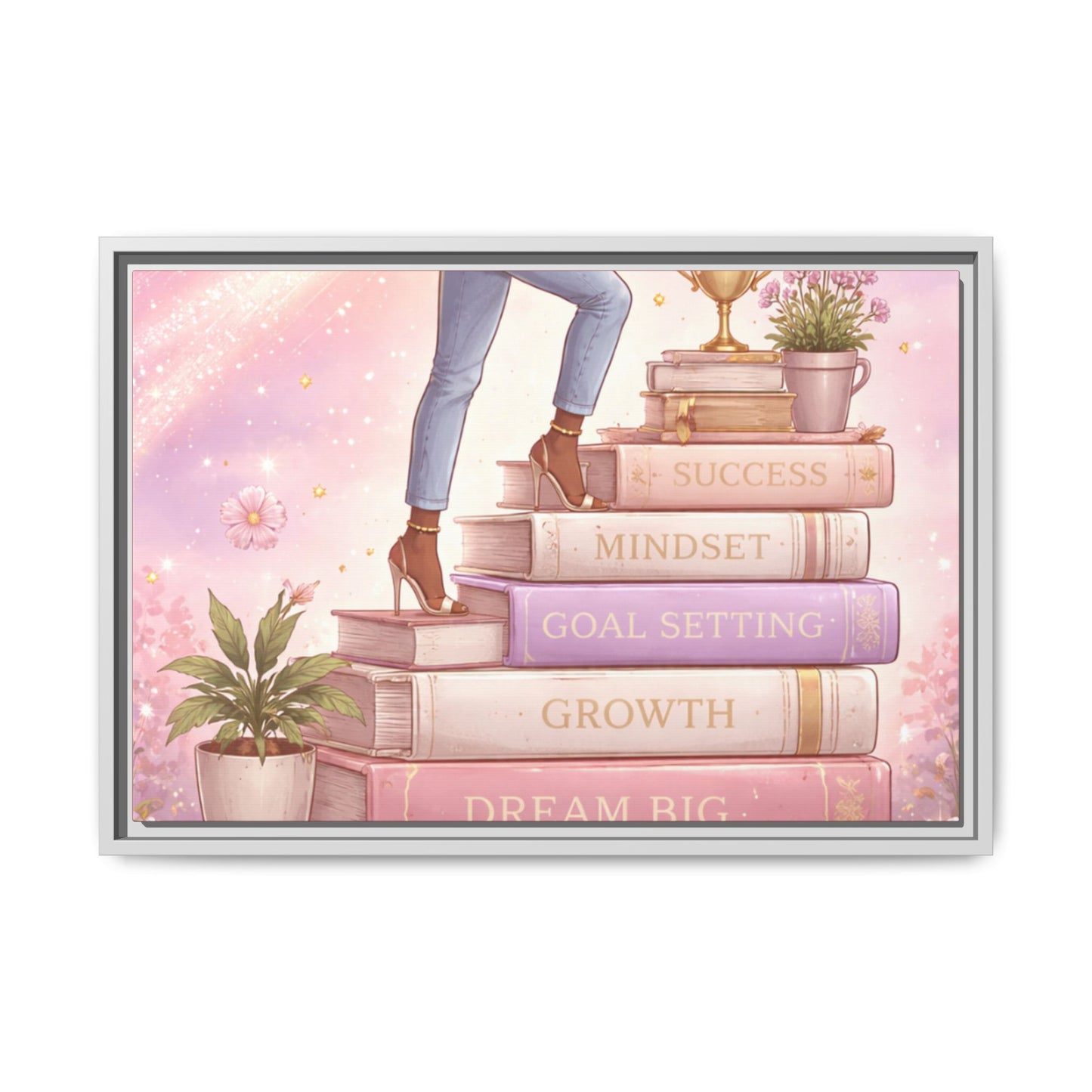 Dream Big Wall Art — Motivational Stacked Books Framed Canvas