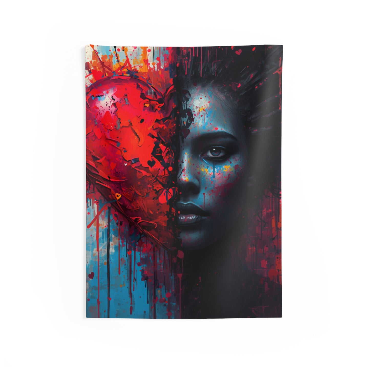 Heart & Shadow Portrait Wall Tapestry — Dramatic Abstract Face Art