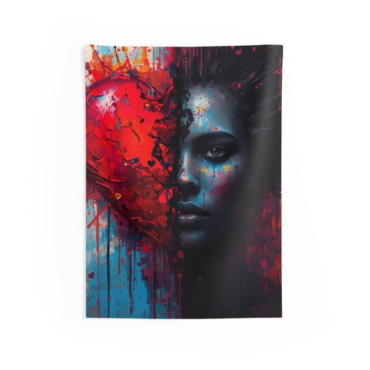Heart & Shadow Portrait Wall Tapestry — Dramatic Abstract Face Art