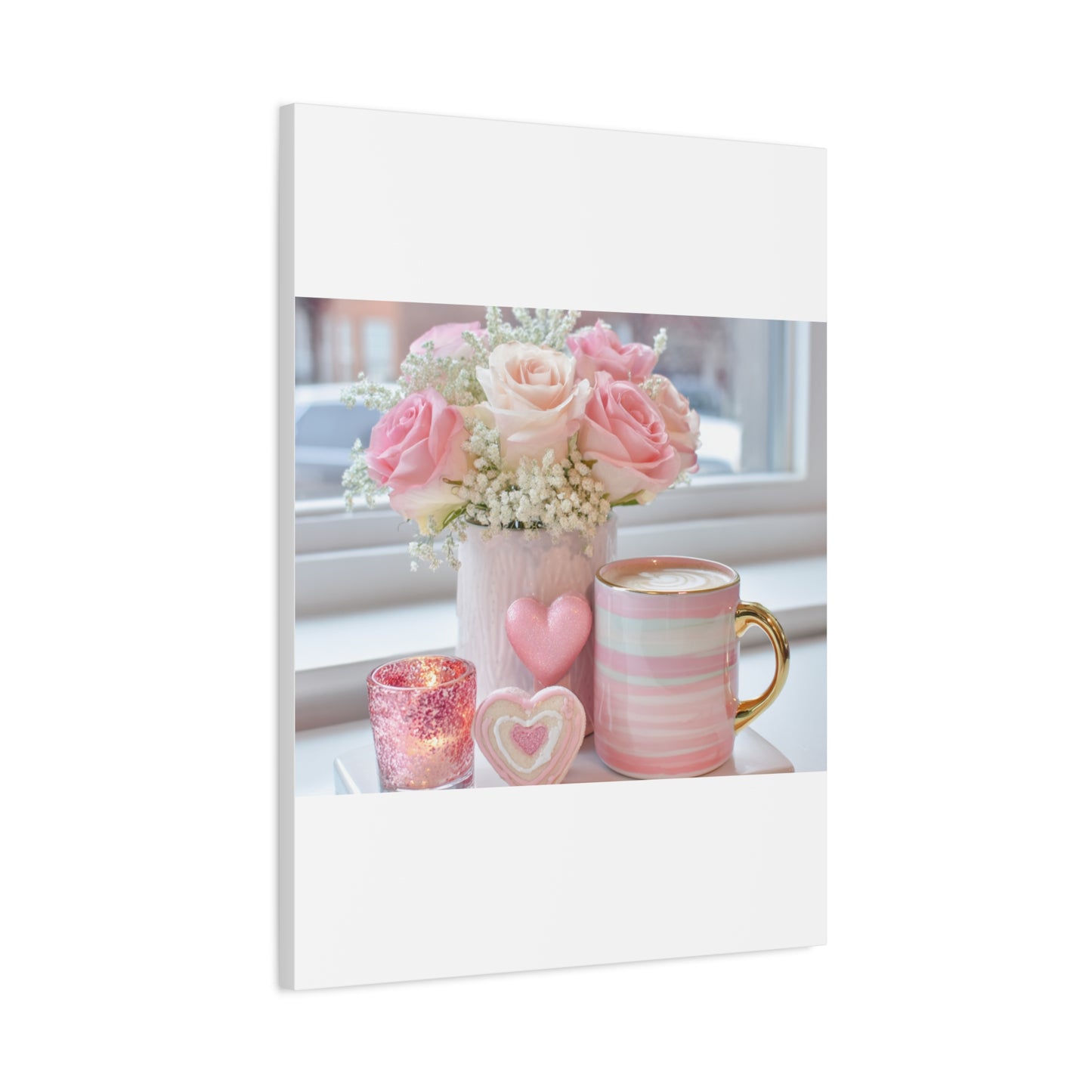 Pink Rose Bouquet with Mug Canvas