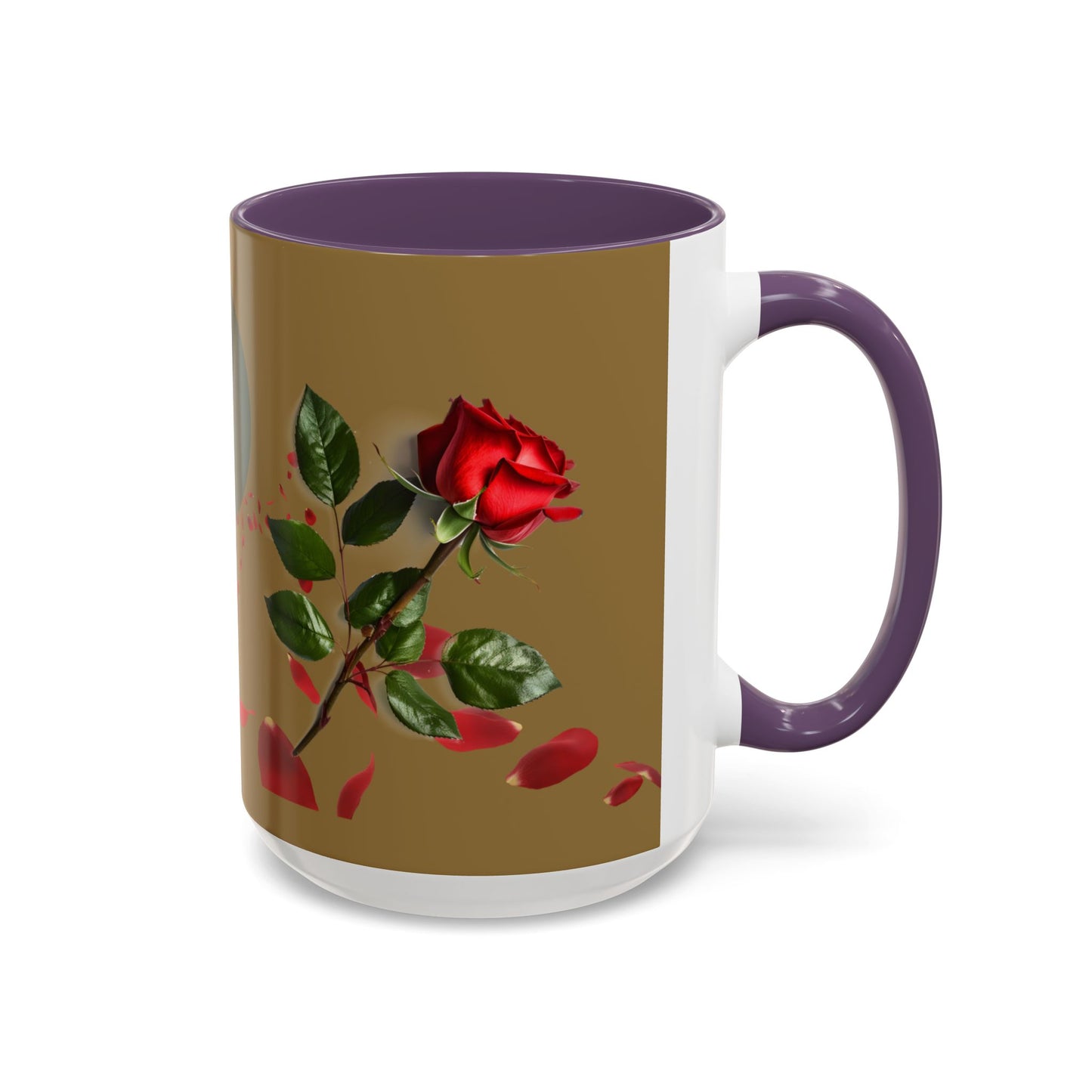 Red Rose Petals Coffee Mug  Accent Black Handle Interior,