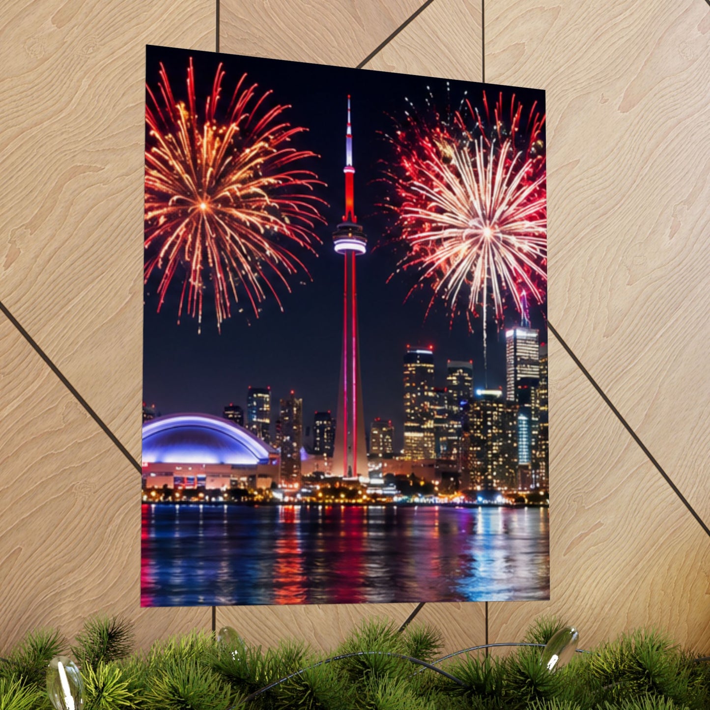 CN Tower Fireworks Matte Vertical Poster — Toronto Skyline Night Celebration Wall Art