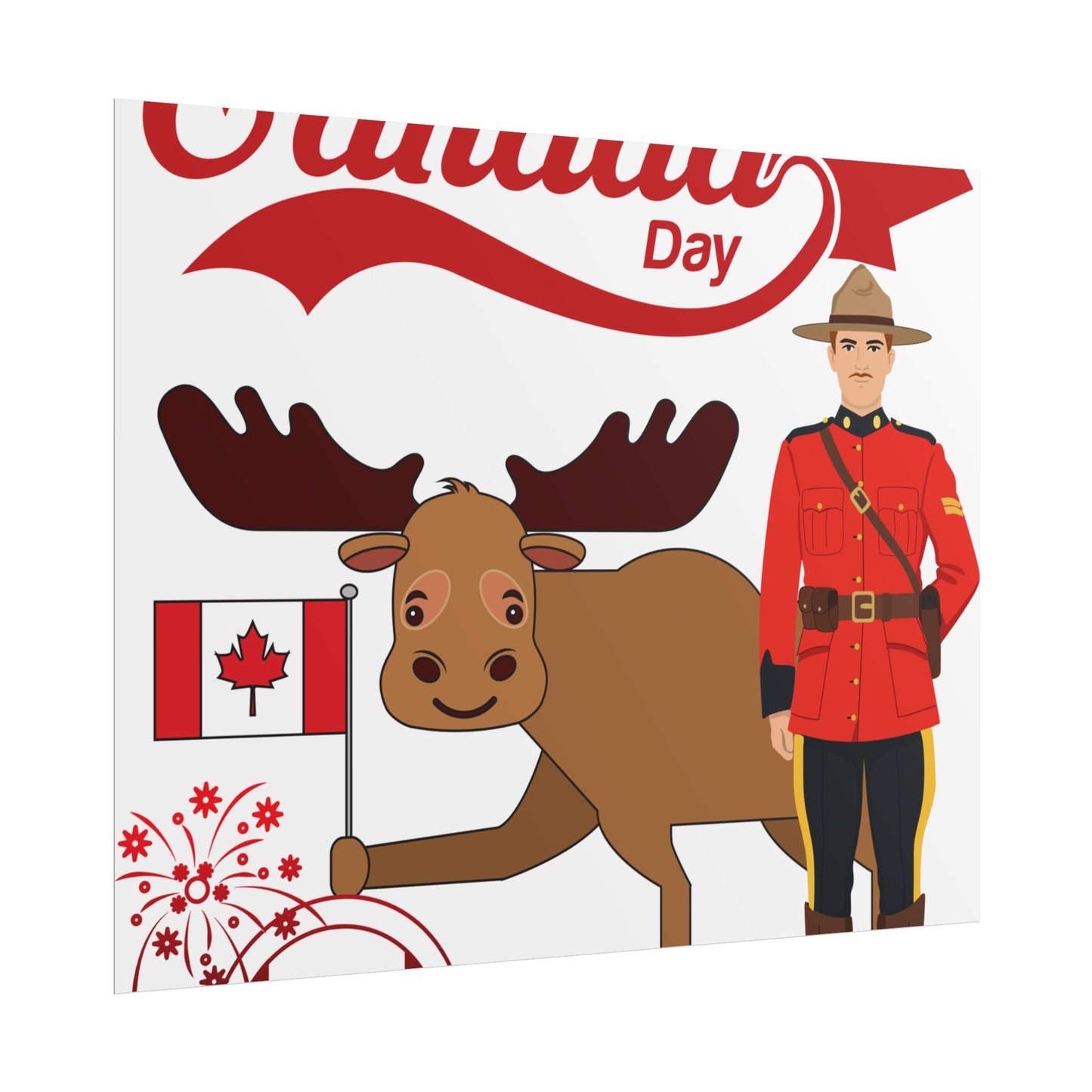 Canada Day Poster - Happy Canada Day Moose & Mountie Rolled Poster