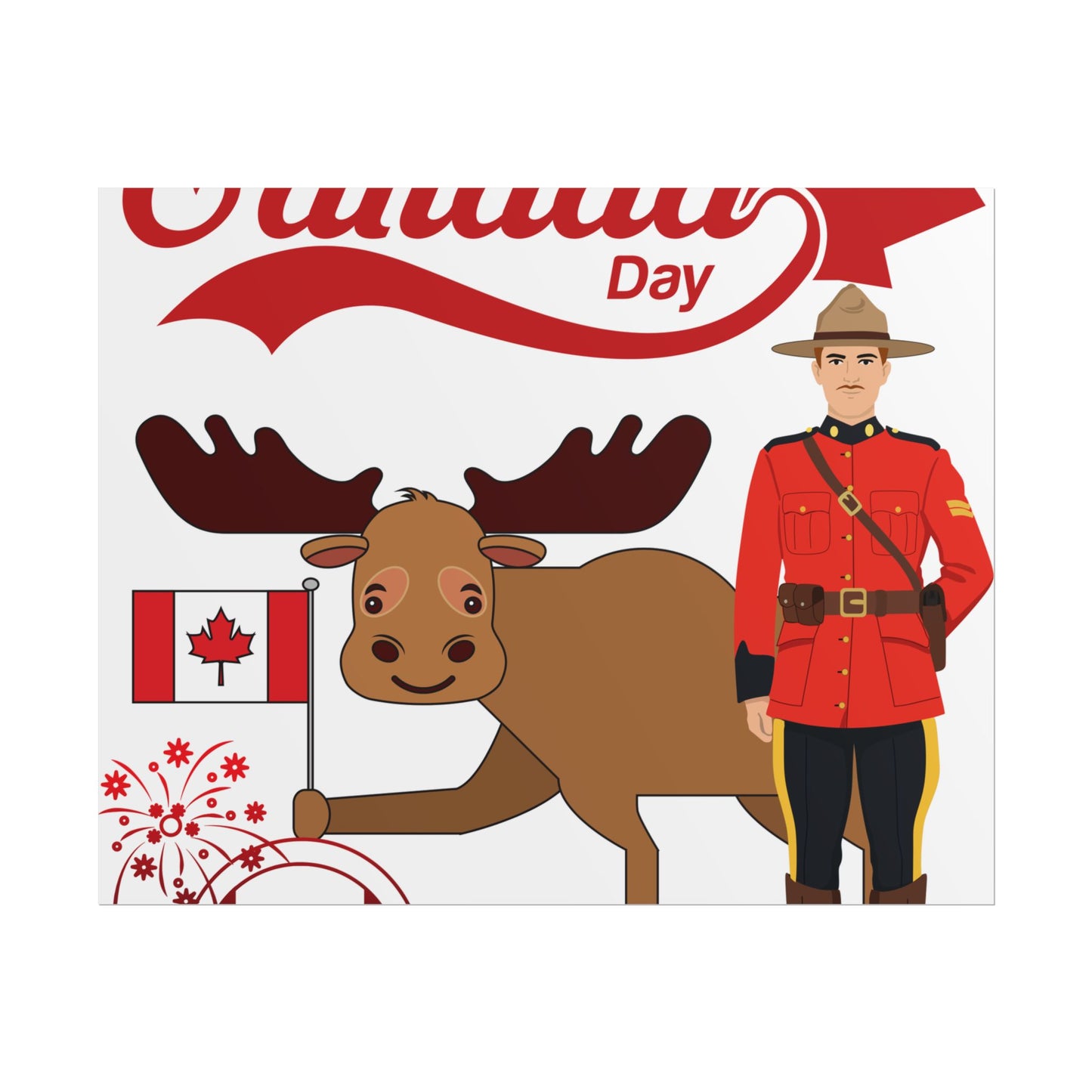 Canada Day Poster - Happy Canada Day Moose & Mountie Rolled Poster