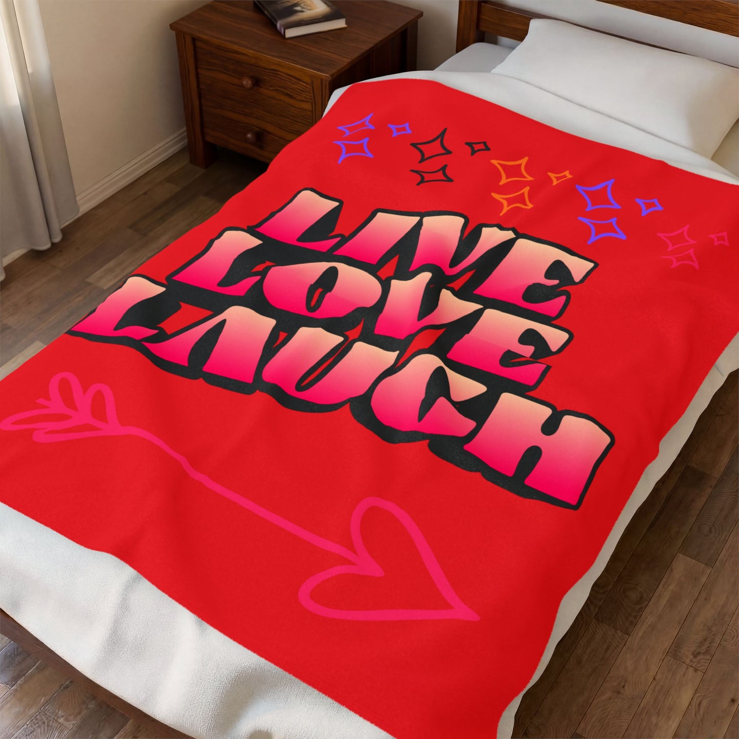 Live Love Laugh Velveteen Plush Blanket — Cozy Red Inspirational Throw for Home & Gifts