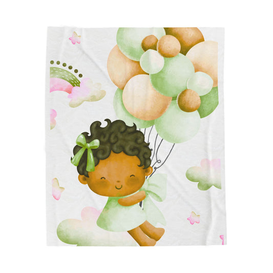 Baby Girl Balloon Velveteen Plush Blanket — Soft Nursery Throw for Newborns & Baby Showers