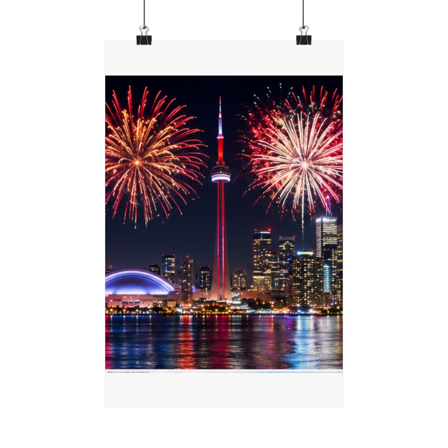 CN Tower Fireworks Matte Vertical Poster — Toronto Skyline Night Celebration Wall Art