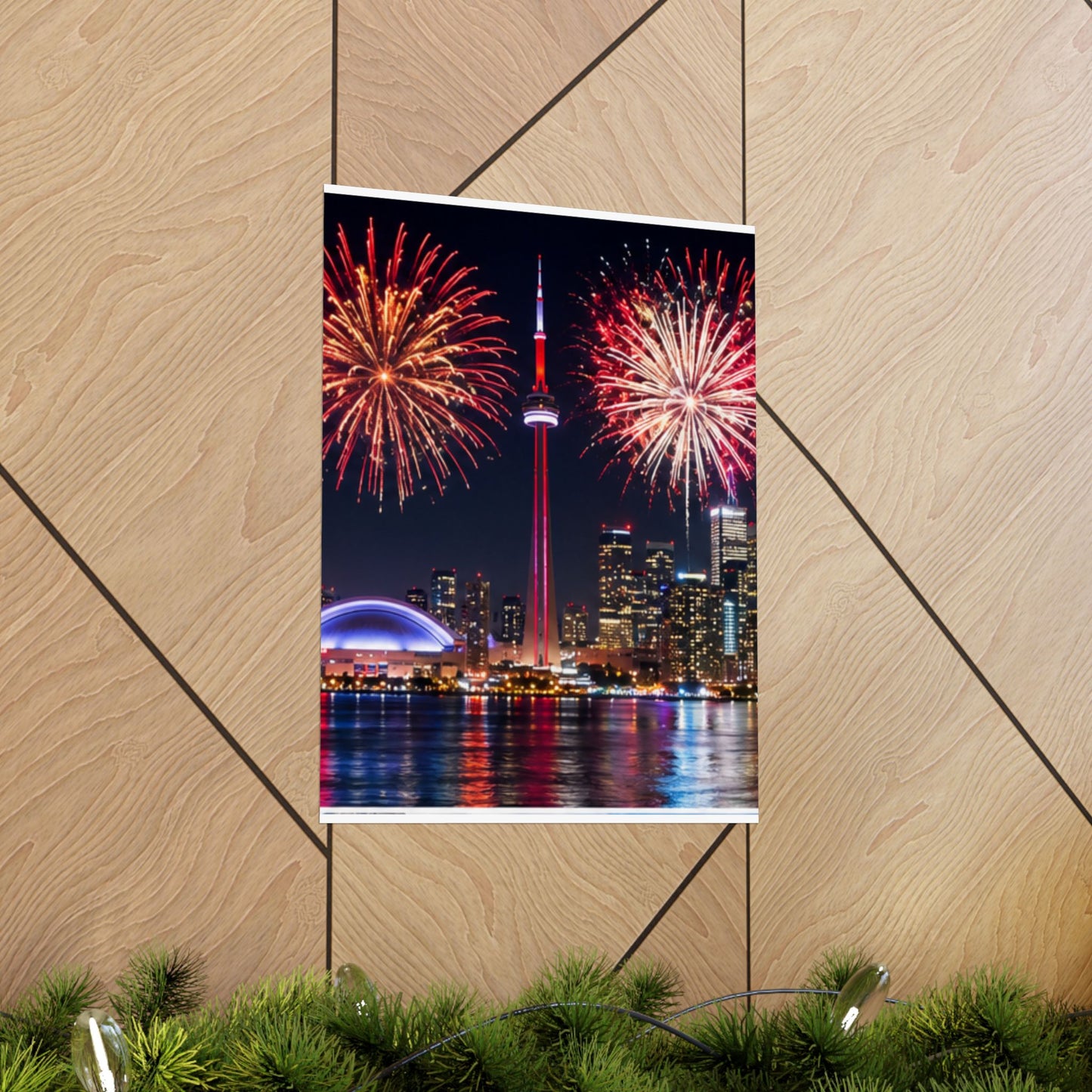 CN Tower Fireworks Matte Vertical Poster — Toronto Skyline Night Celebration Wall Art