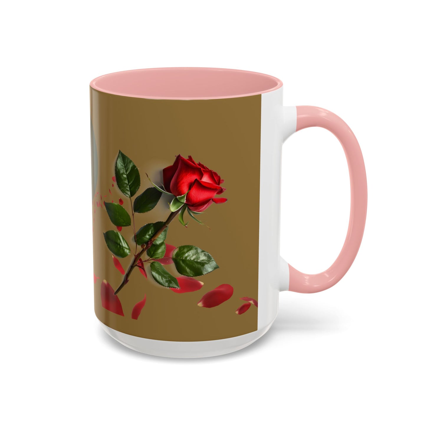 Red Rose Petals Coffee Mug  Accent Black Handle Interior,