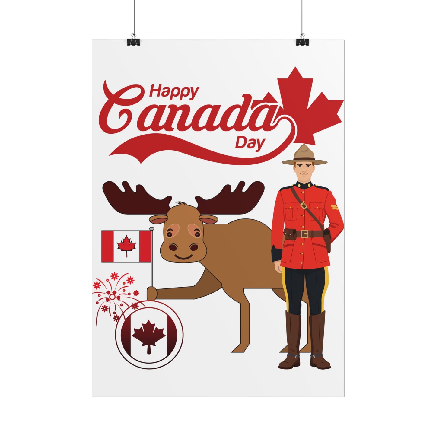 Canada Day Poster - Happy Canada Day Moose & Mountie Rolled Poster