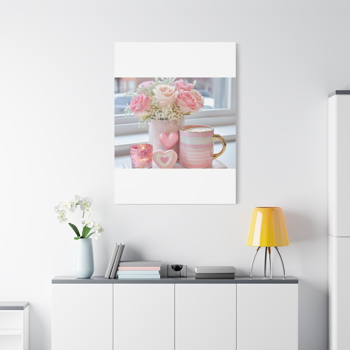 Pink Rose Bouquet with Mug Canvas