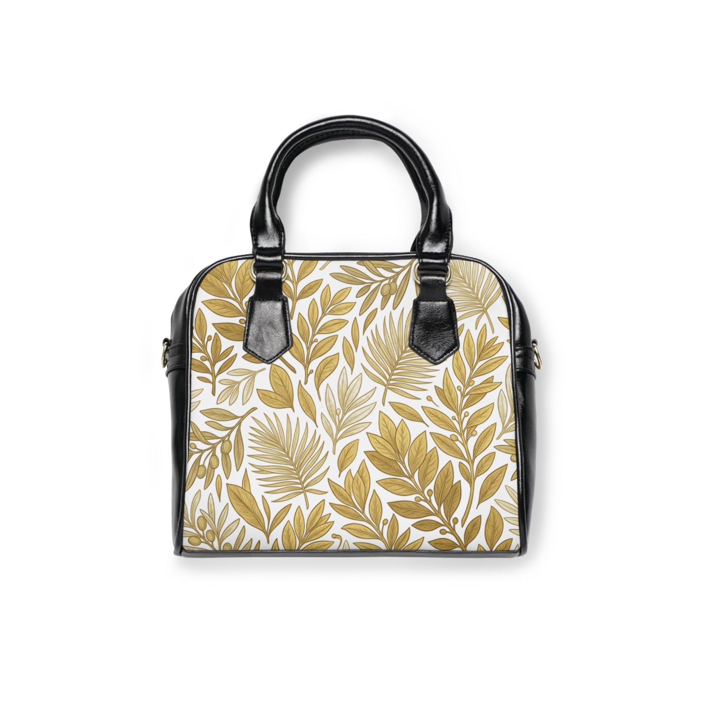Gold Leaf Pattern Shoulder Handbag — Elegant Floral Tote Purse