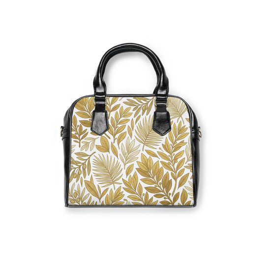 Gold Leaf Pattern Shoulder Handbag — Elegant Floral Tote Purse