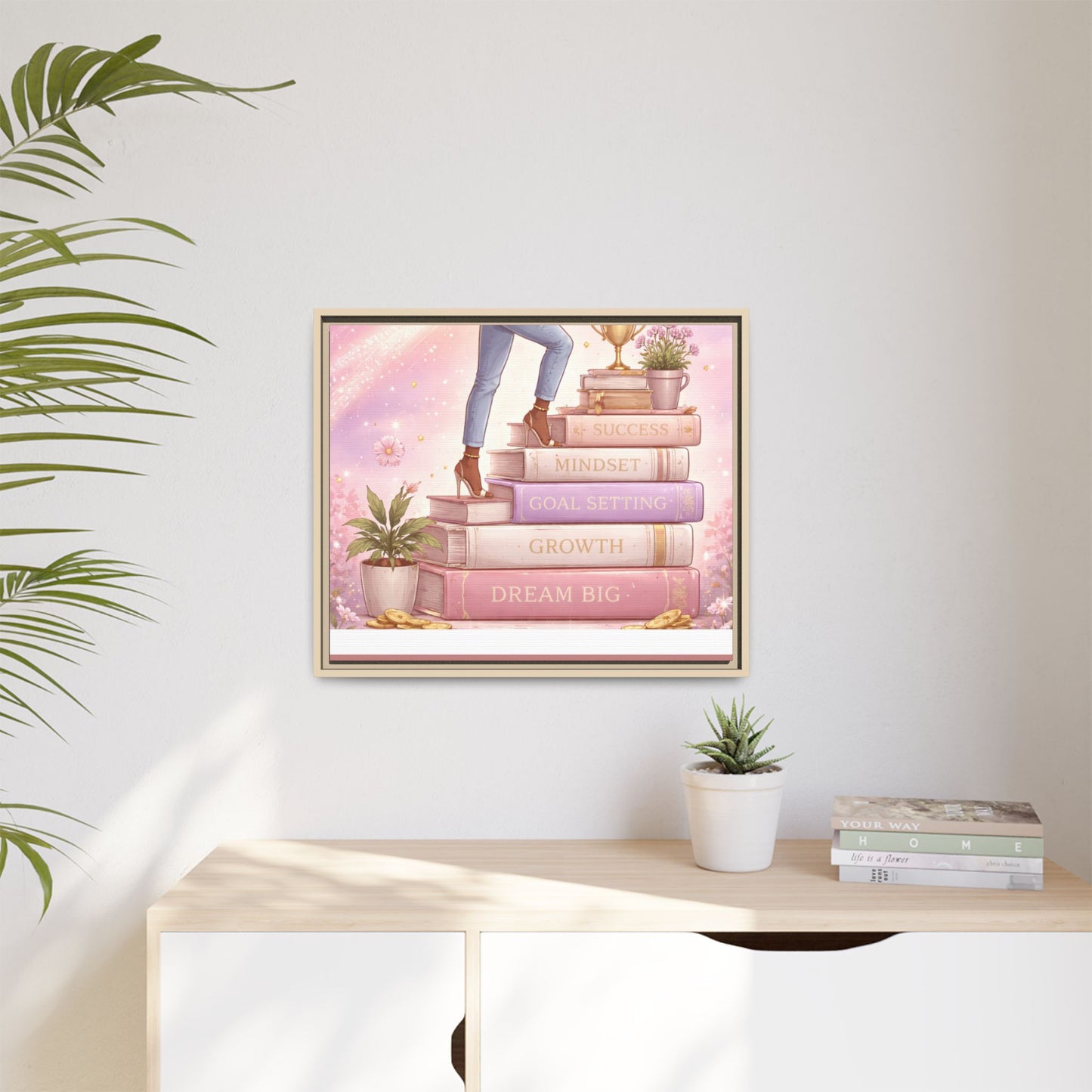 Dream Big Wall Art — Motivational Stacked Books Framed Canvas