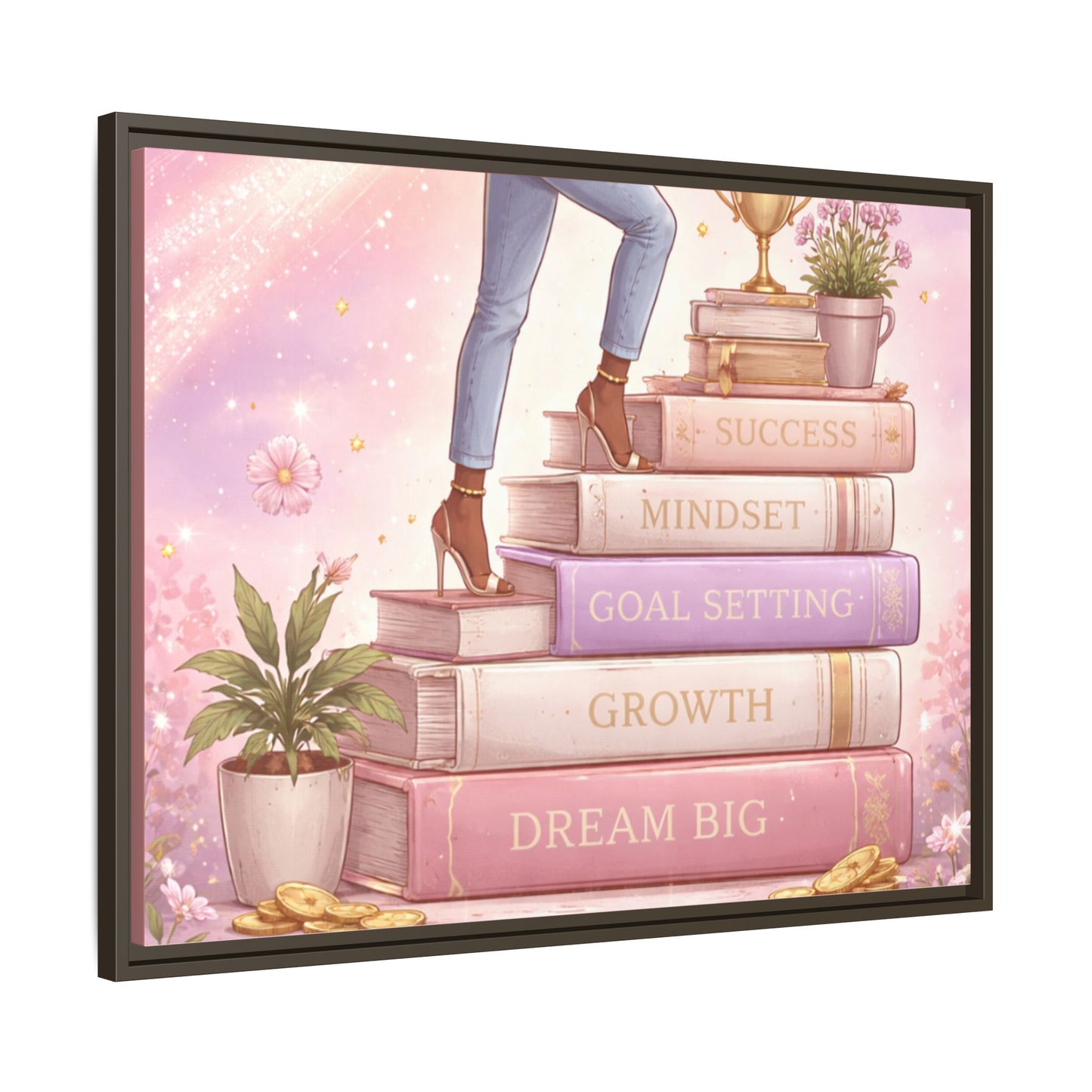 Dream Big Wall Art — Motivational Stacked Books Framed Canvas