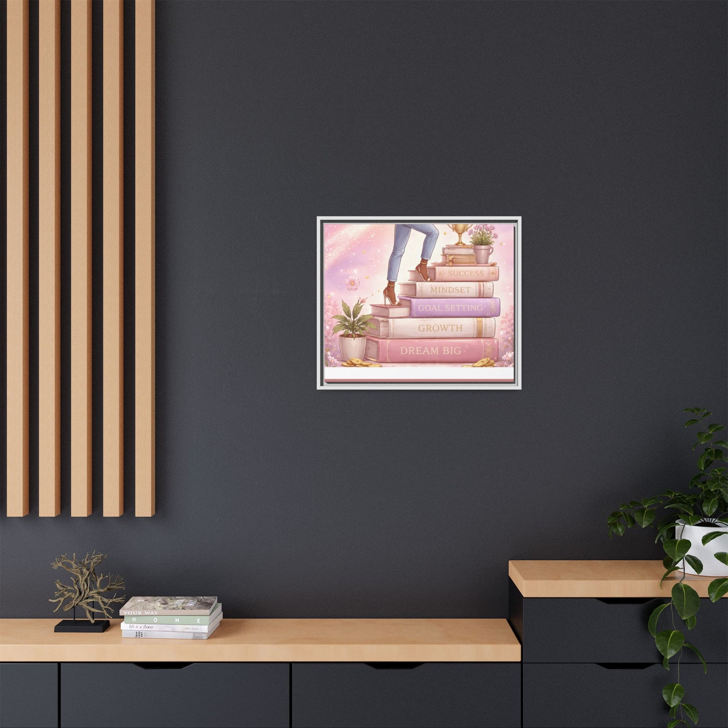 Dream Big Wall Art — Motivational Stacked Books Framed Canvas