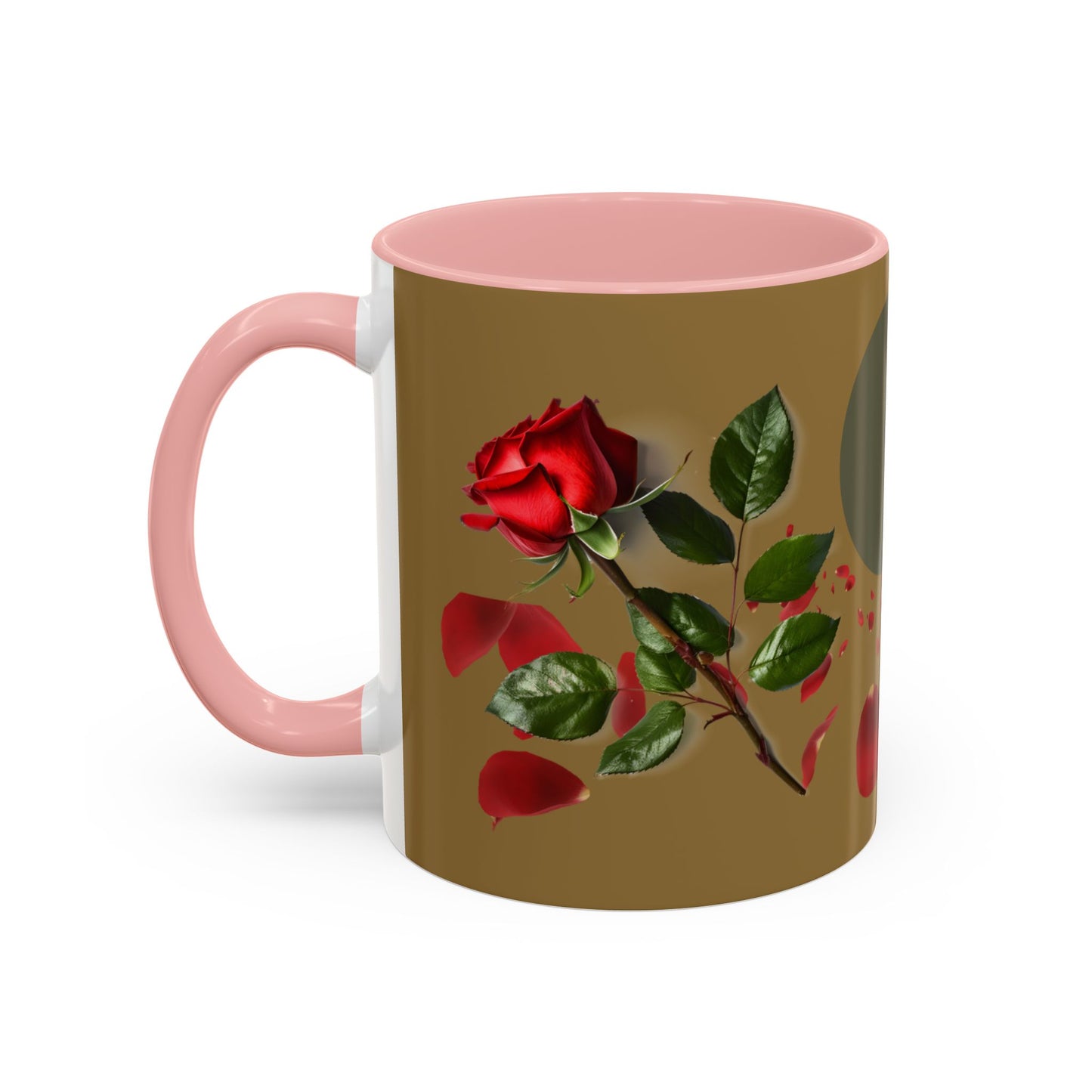 Red Rose Petals Coffee Mug  Accent Black Handle Interior,