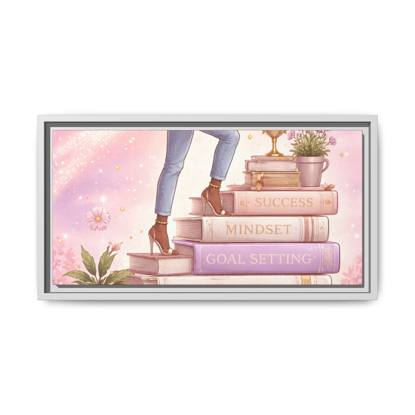 Dream Big Wall Art — Motivational Stacked Books Framed Canvas