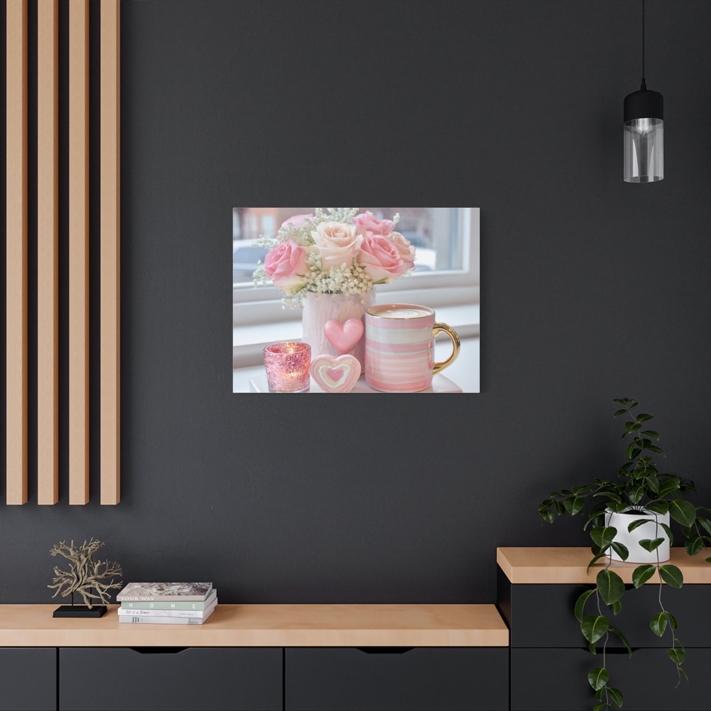 Pink Rose Bouquet with Mug Canvas