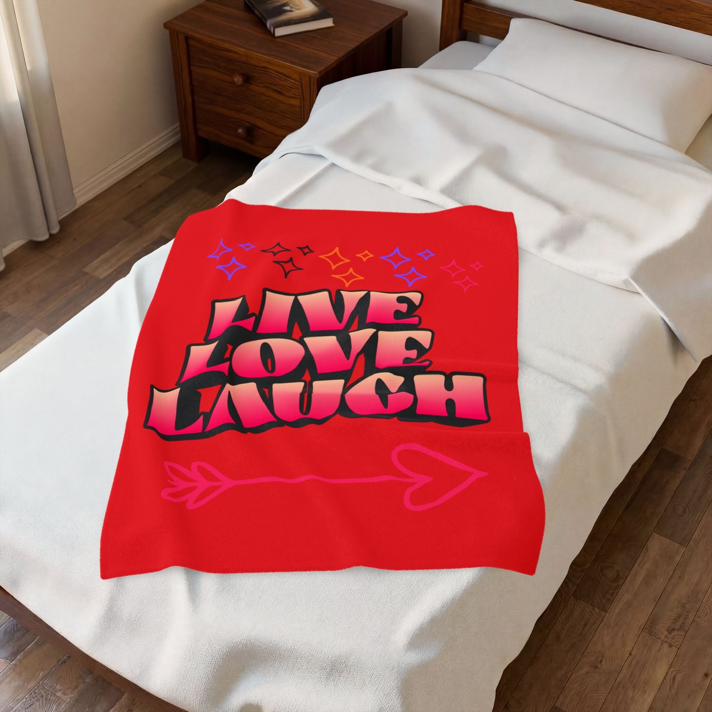 Live Love Laugh Velveteen Plush Blanket — Cozy Red Inspirational Throw for Home & Gifts