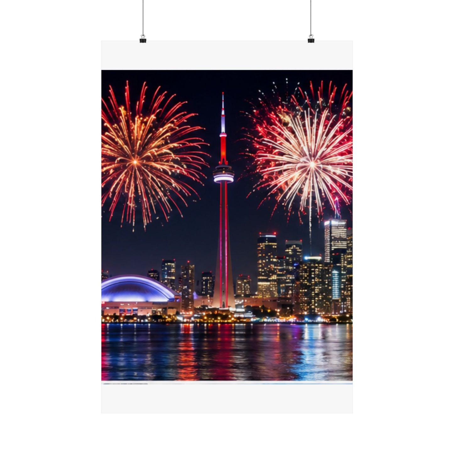 CN Tower Fireworks Matte Vertical Poster — Toronto Skyline Night Celebration Wall Art