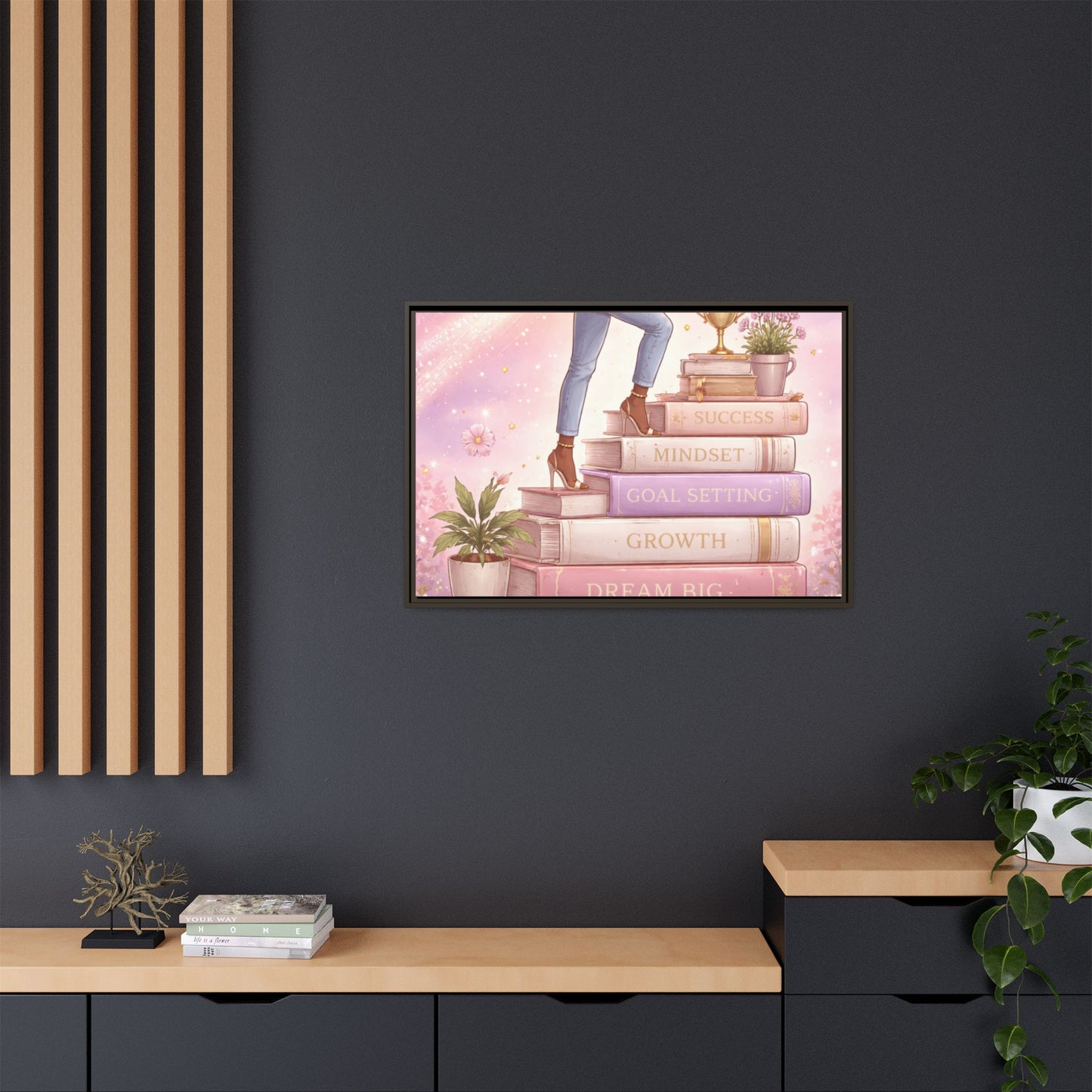 Dream Big Wall Art — Motivational Stacked Books Framed Canvas
