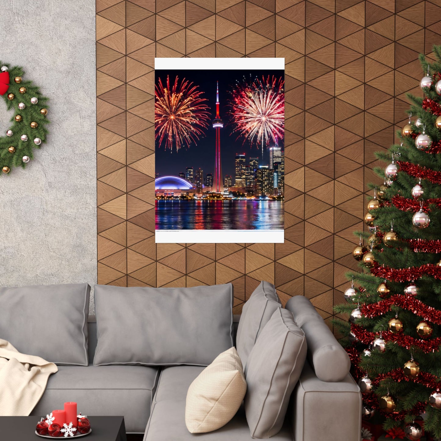 CN Tower Fireworks Matte Vertical Poster — Toronto Skyline Night Celebration Wall Art