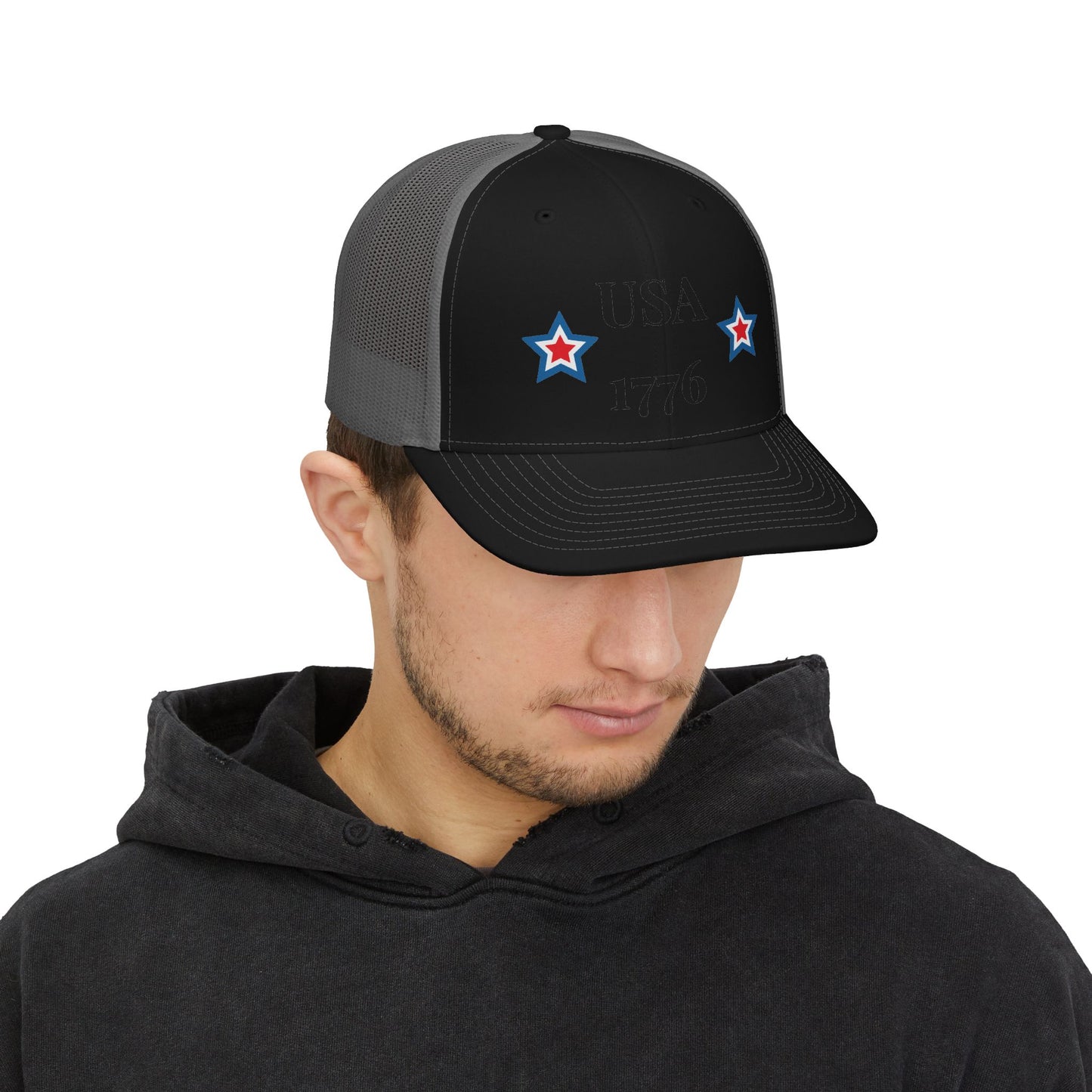 USA 1776 Snapback Cap | Patriotic Stars Trucker Hat