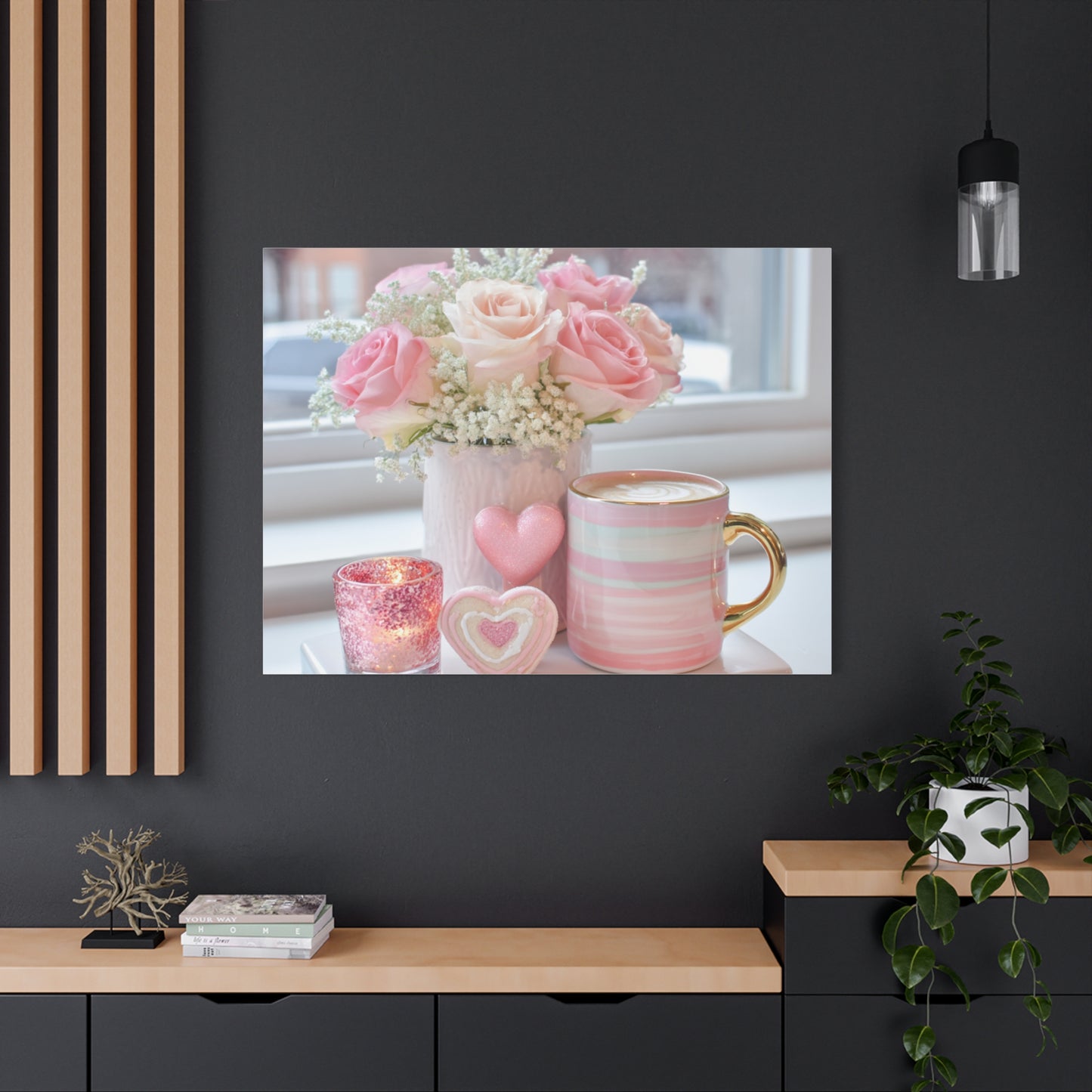 Pink Rose Bouquet with Mug Canvas