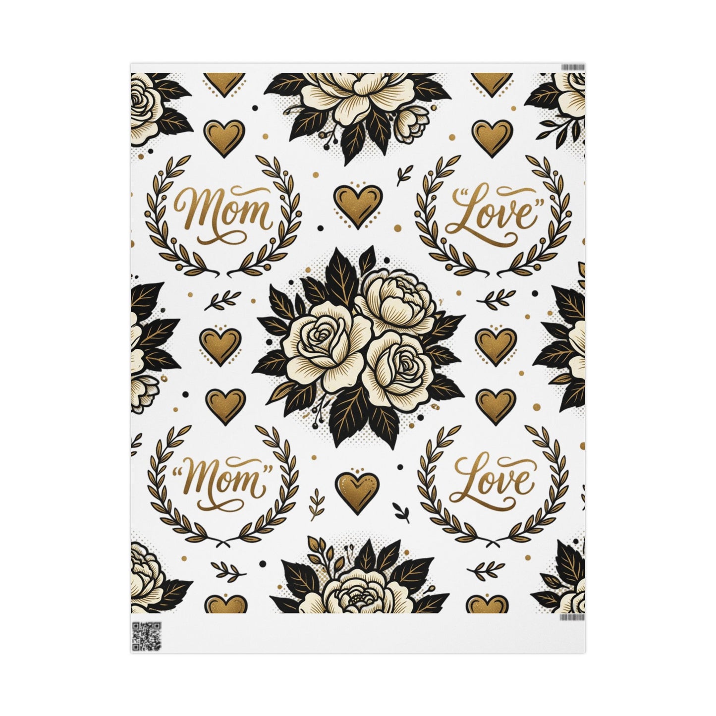 Mom & Love Floral Wrapping Paper – Gold Heart Gift Wrap for Mother's Day