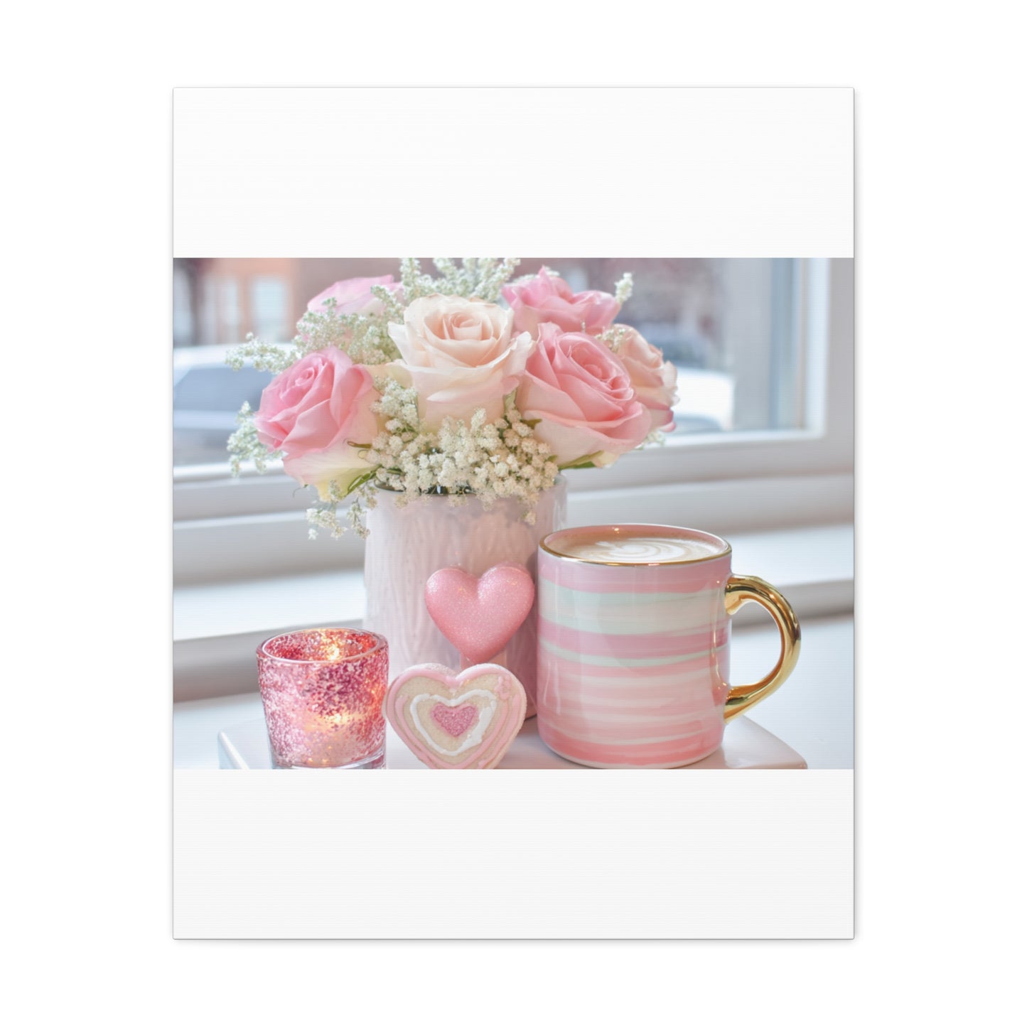 Pink Rose Bouquet with Mug Canvas