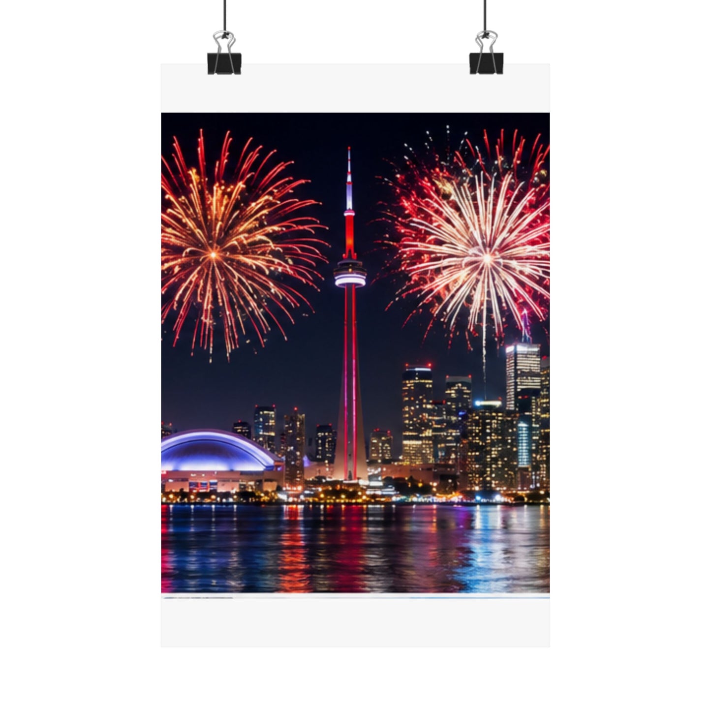 CN Tower Fireworks Matte Vertical Poster — Toronto Skyline Night Celebration Wall Art