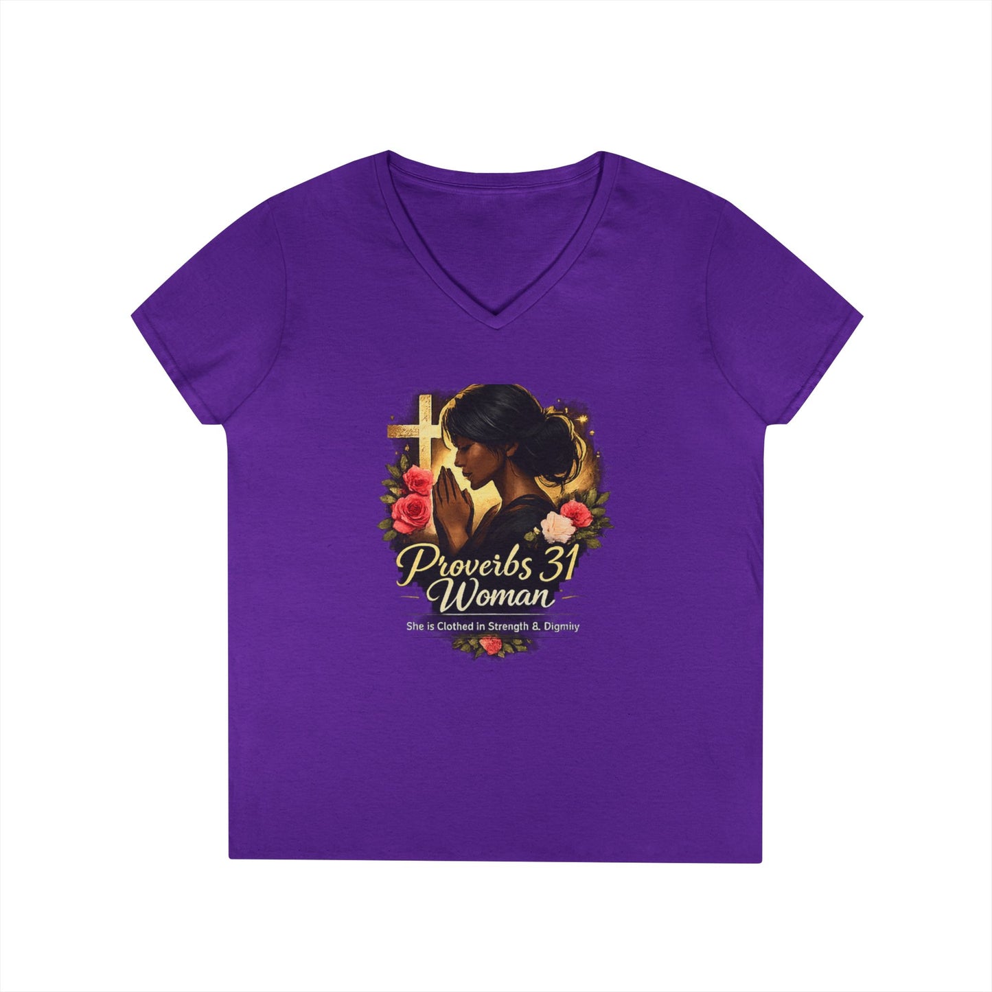 Proverbs 31 Woman V-Neck Tee — Faithful Christian Ladies Floral Shirt
