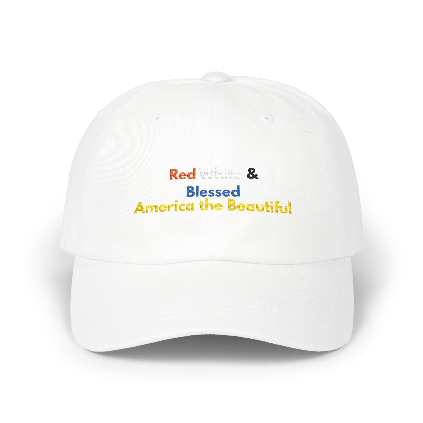 Red & Blessed America the Beautiful Dad Cap | Patriotic Embroidered Hat