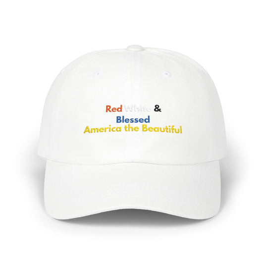 Red & Blessed America the Beautiful Dad Cap | Patriotic Embroidered Hat