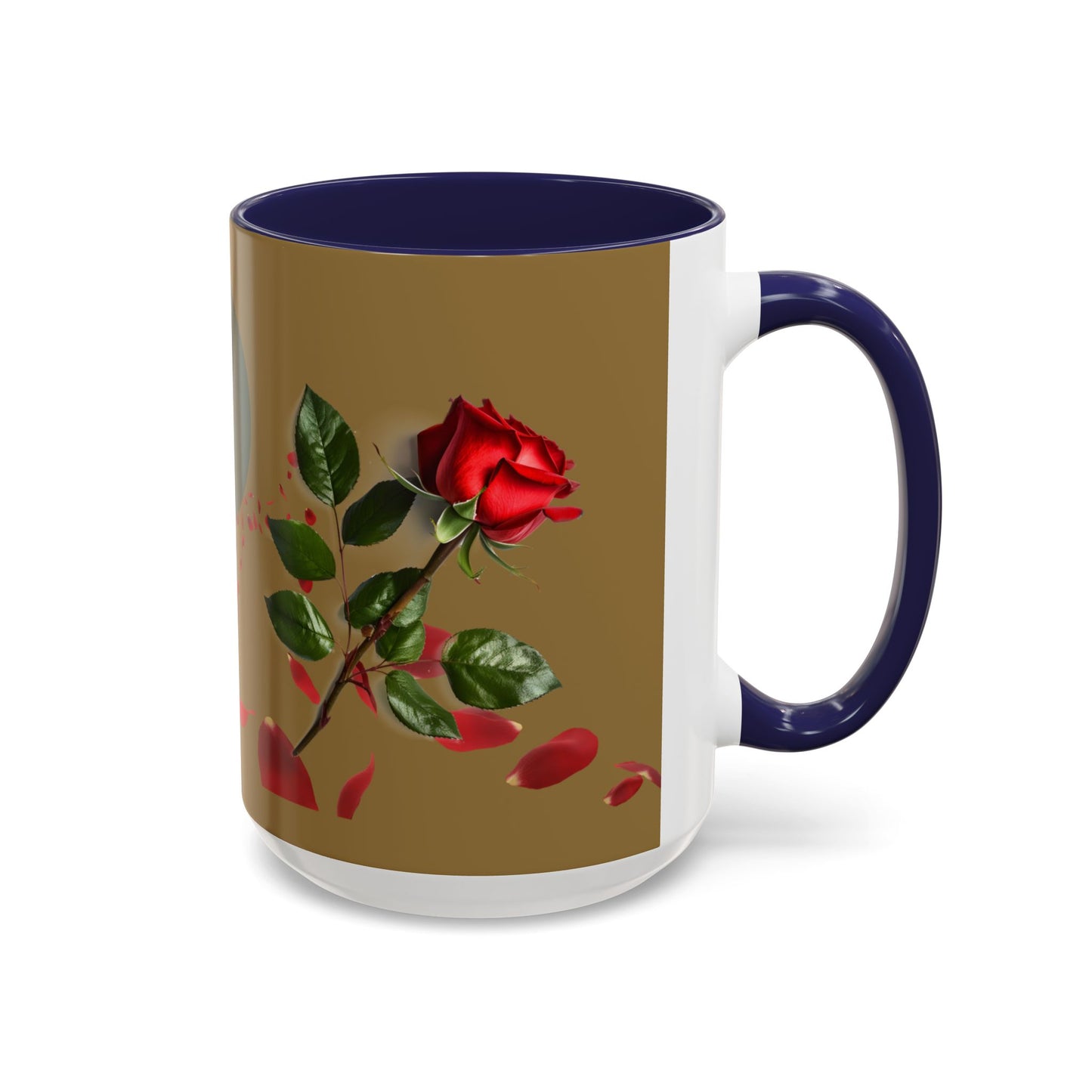 Red Rose Petals Coffee Mug  Accent Black Handle Interior,