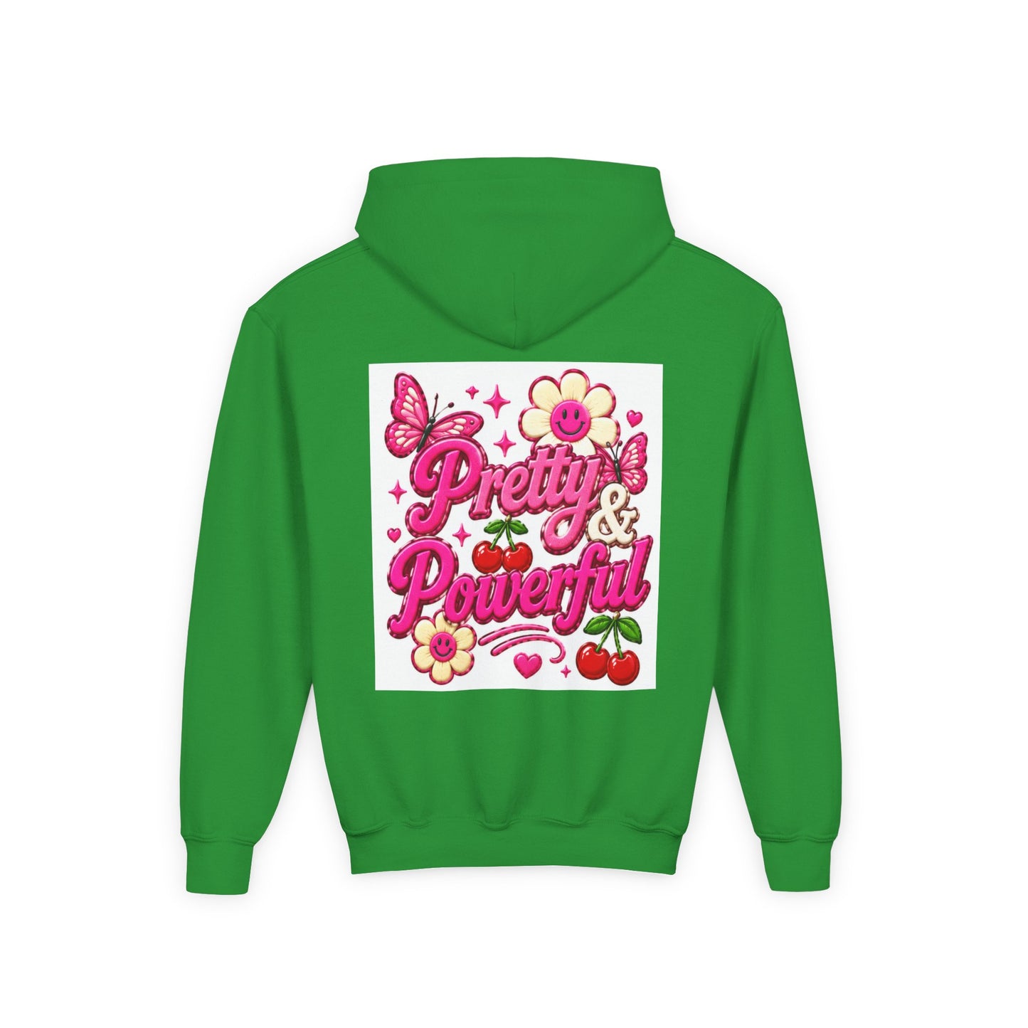 Pretty & Powerful Youth Hoodie | Pink Flower Butterfly Design